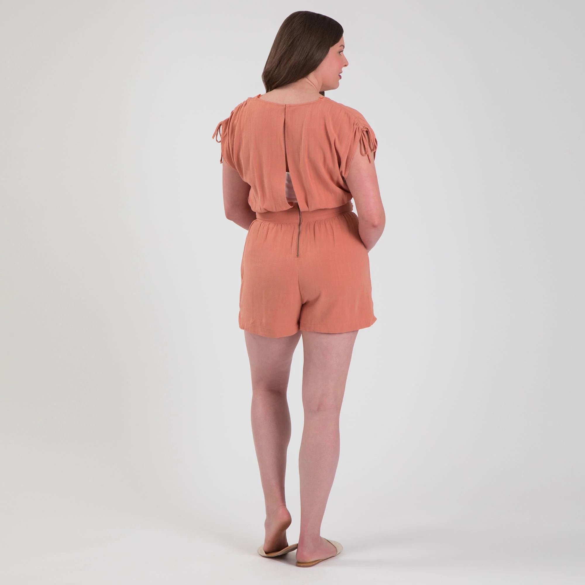 Lightweight V-Neck Romper with Tie Waist - Image 2