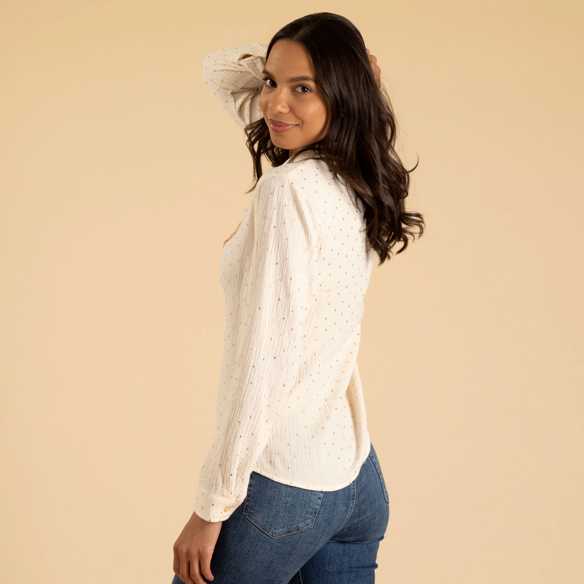 Metallic Polka Dot Button Up Shirt - Image 2