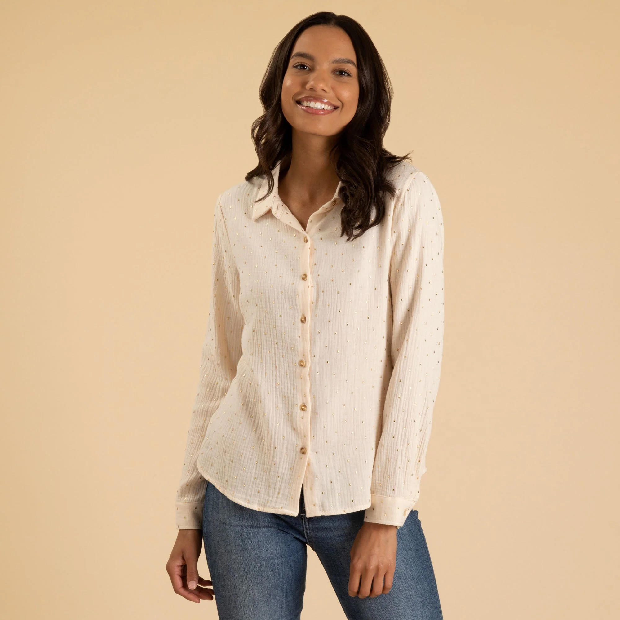 Metallic Polka Dot Button Up Shirt - Image 5