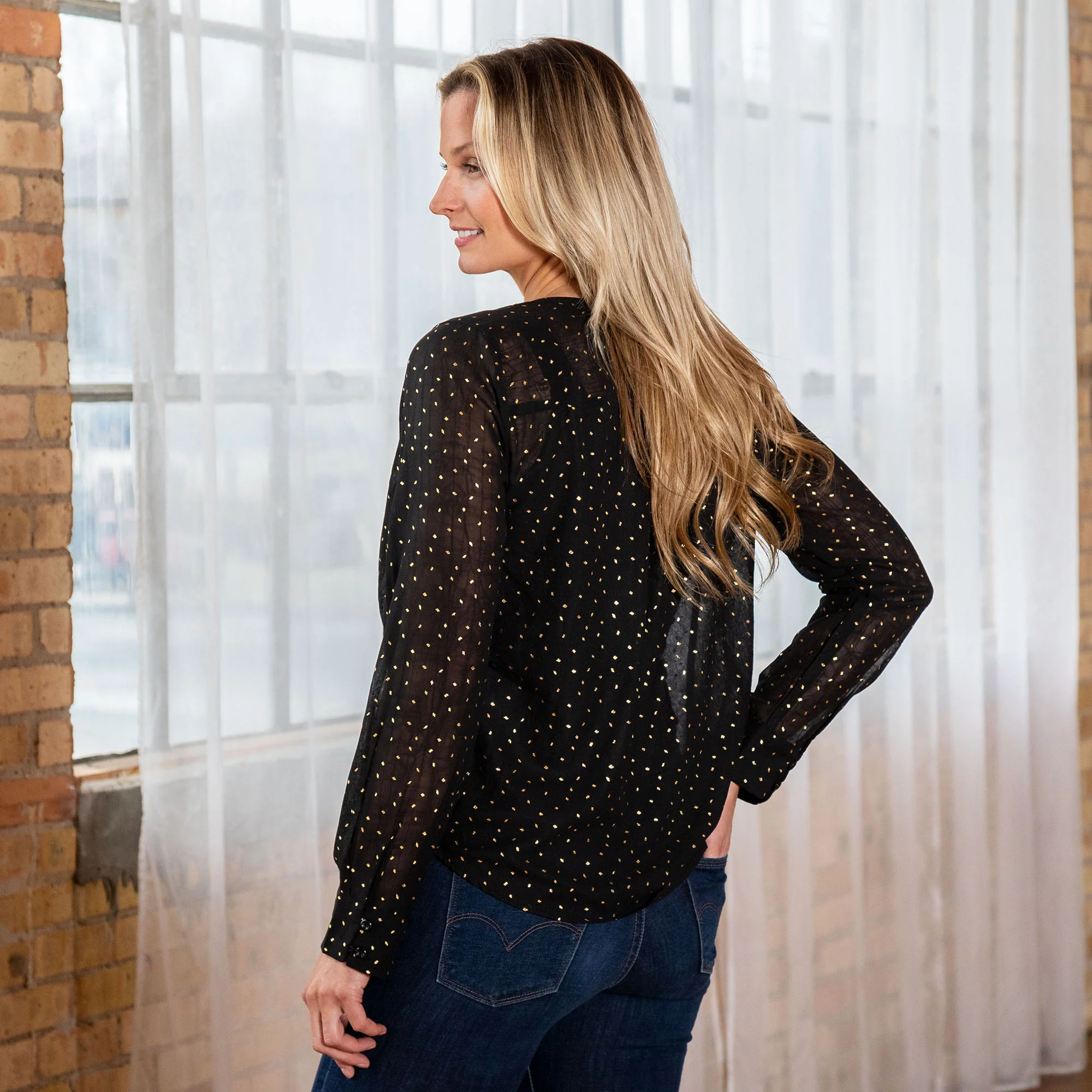 Black & Gold Sheer Blouse - Image 2
