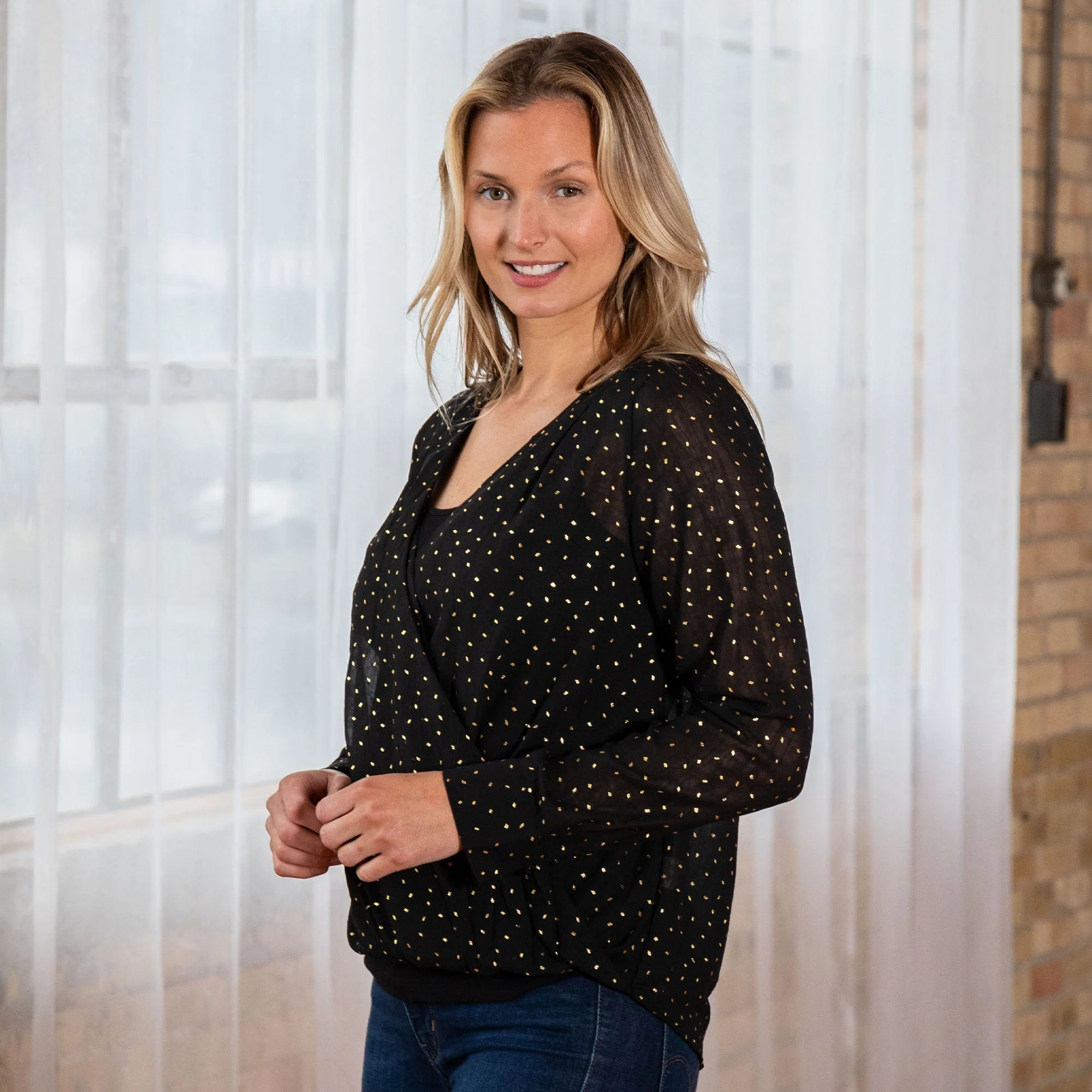 Black & Gold Sheer Blouse - Image 4
