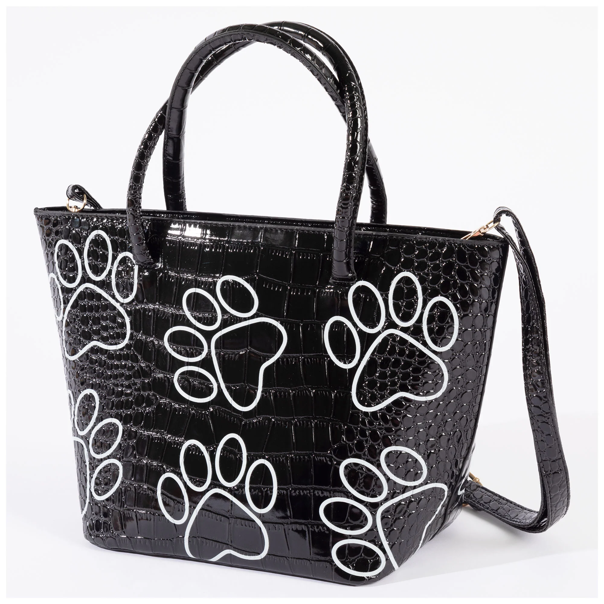 Patterned Paw Faux Leather Handbag - Image 3