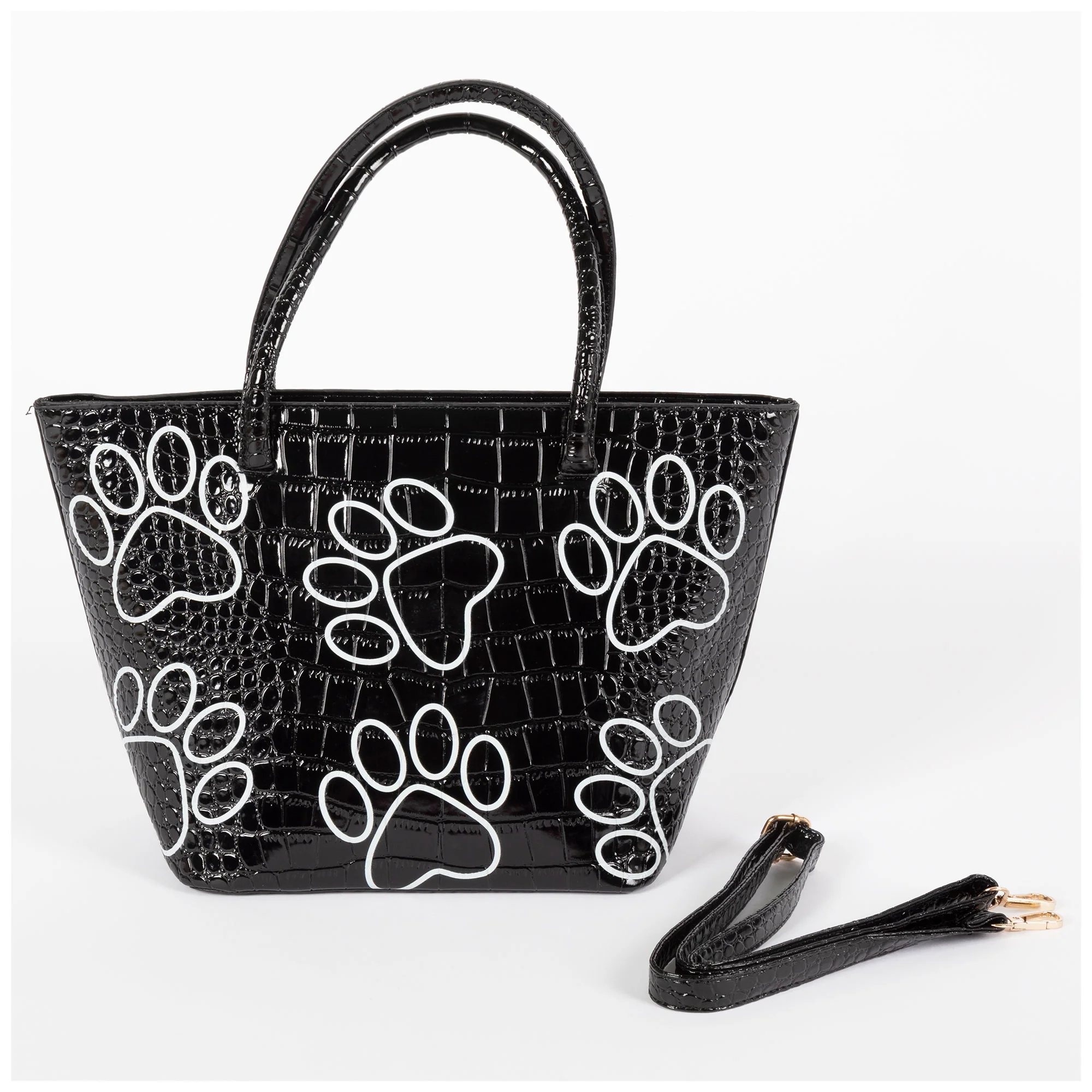 Patterned Paw Faux Leather Handbag - Image 4