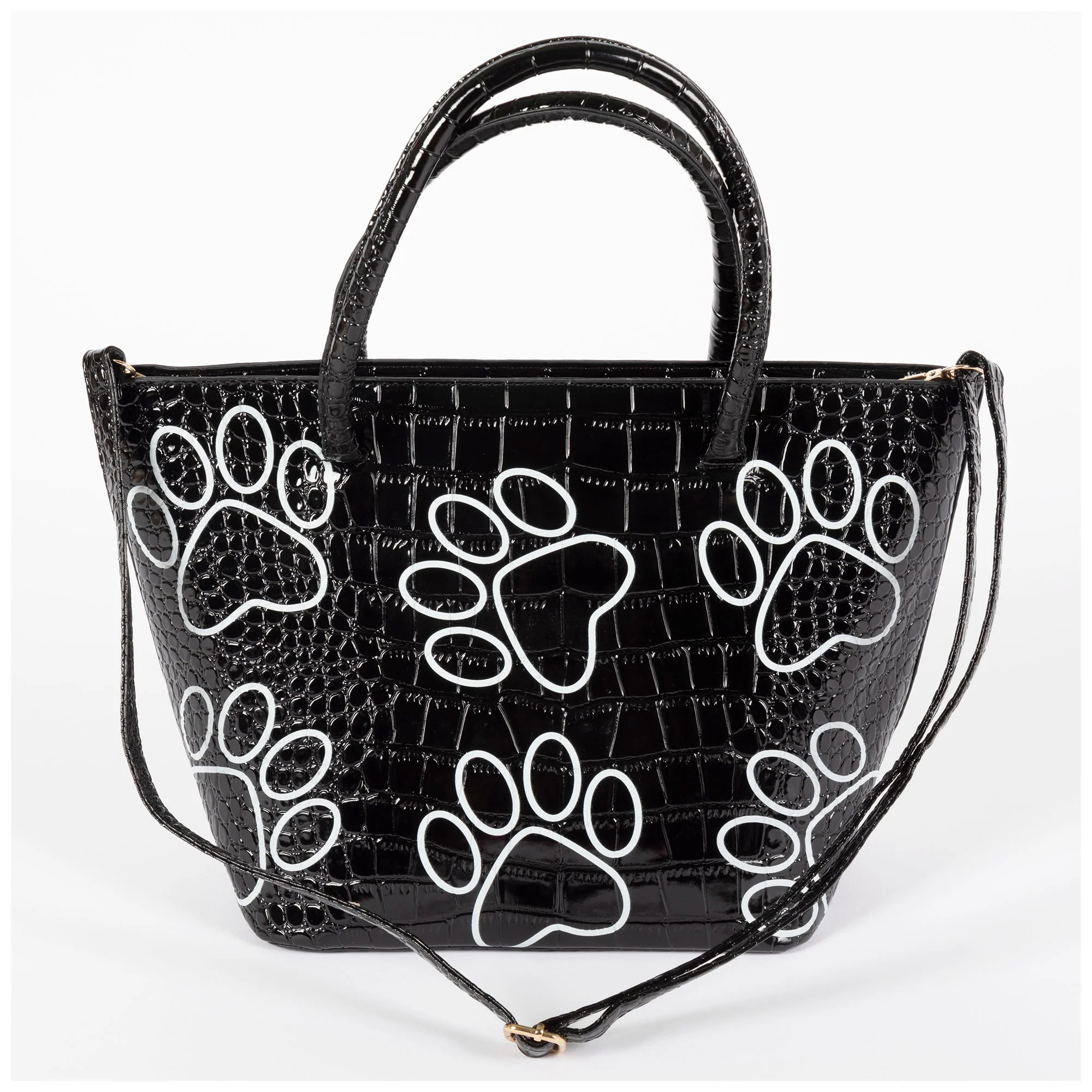 Patterned Paw Faux Leather Handbag - Image 5