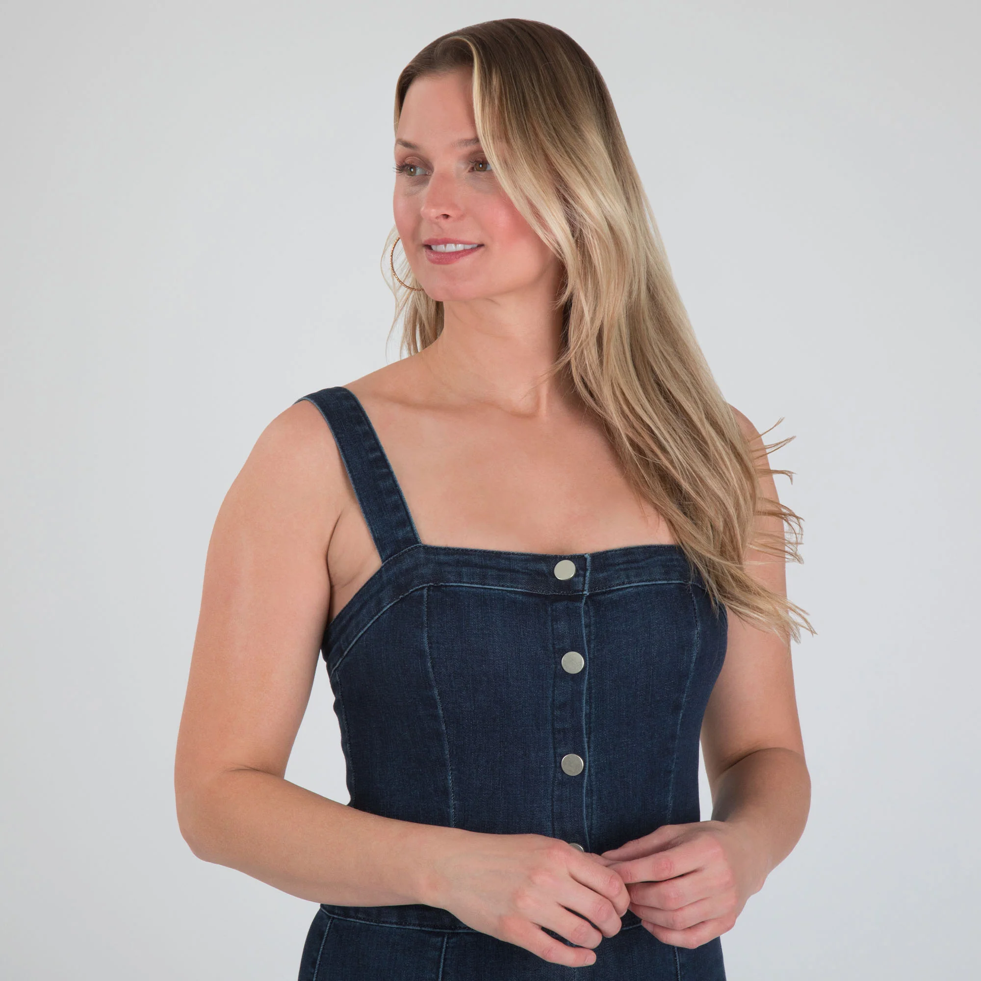Denim Flare Leg Button Up Jumpsuit - Image 4