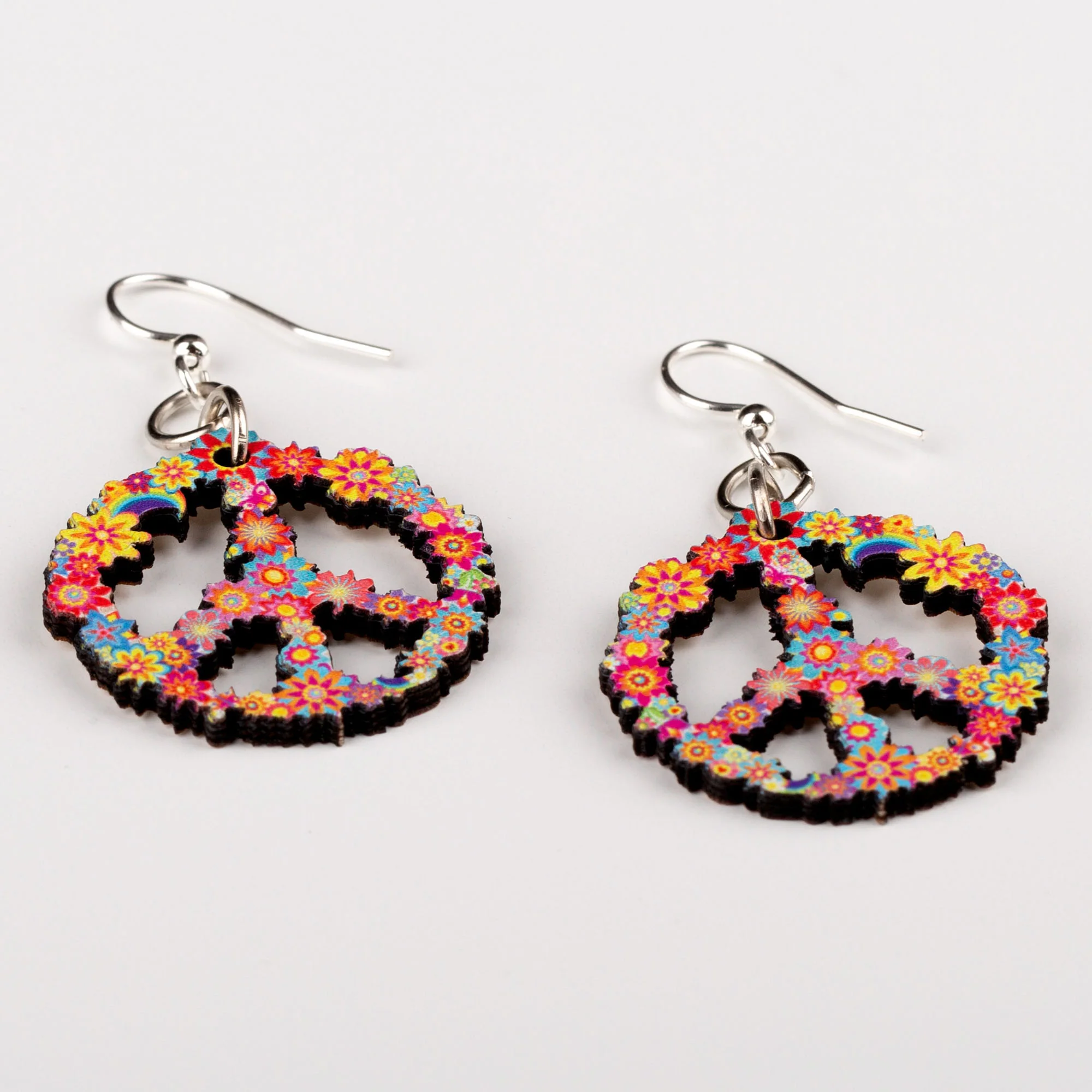Blossom Wooden Peace Sign Earrings - Image 2
