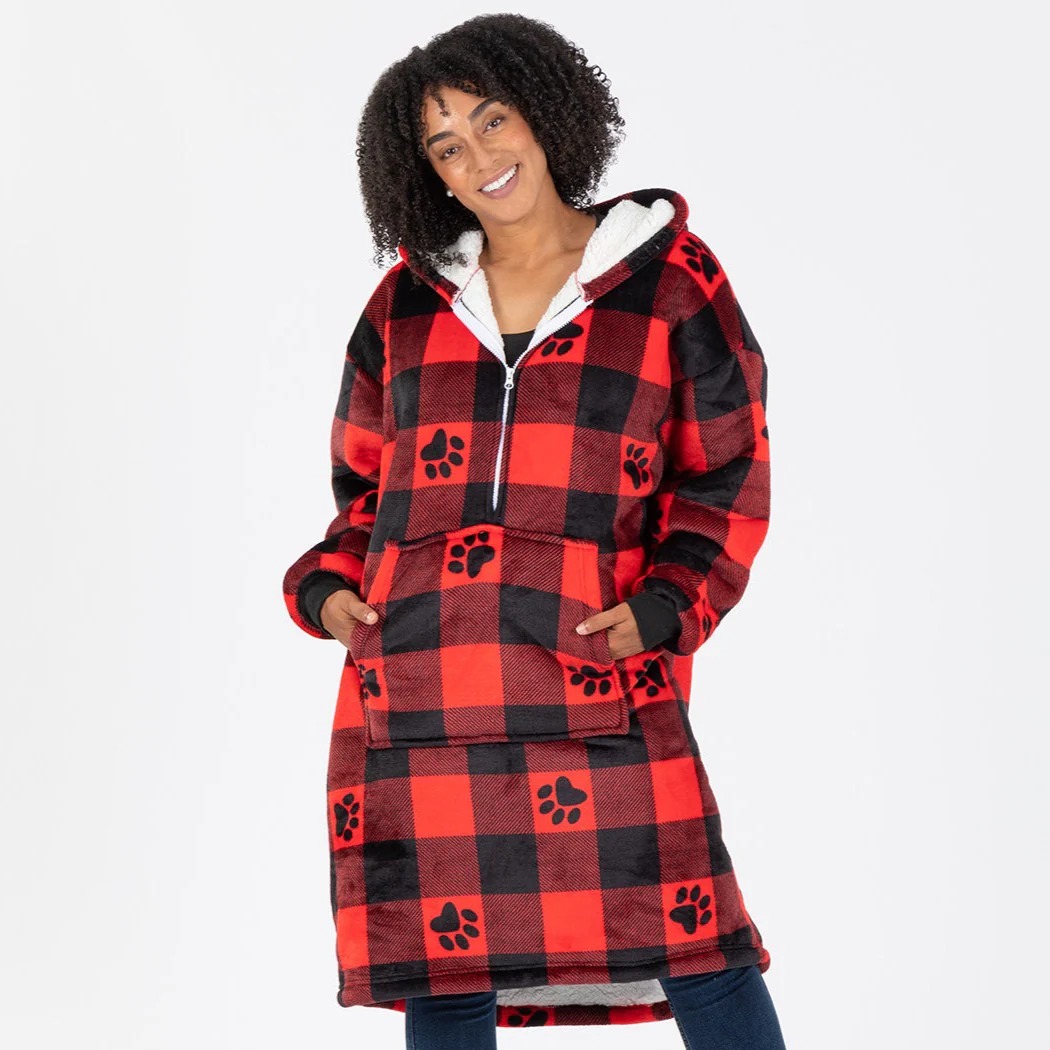 Super Cozy™ Paw Print Sherpa Lined Blanket Hoodie with Kangaroo Pocket - Image 4