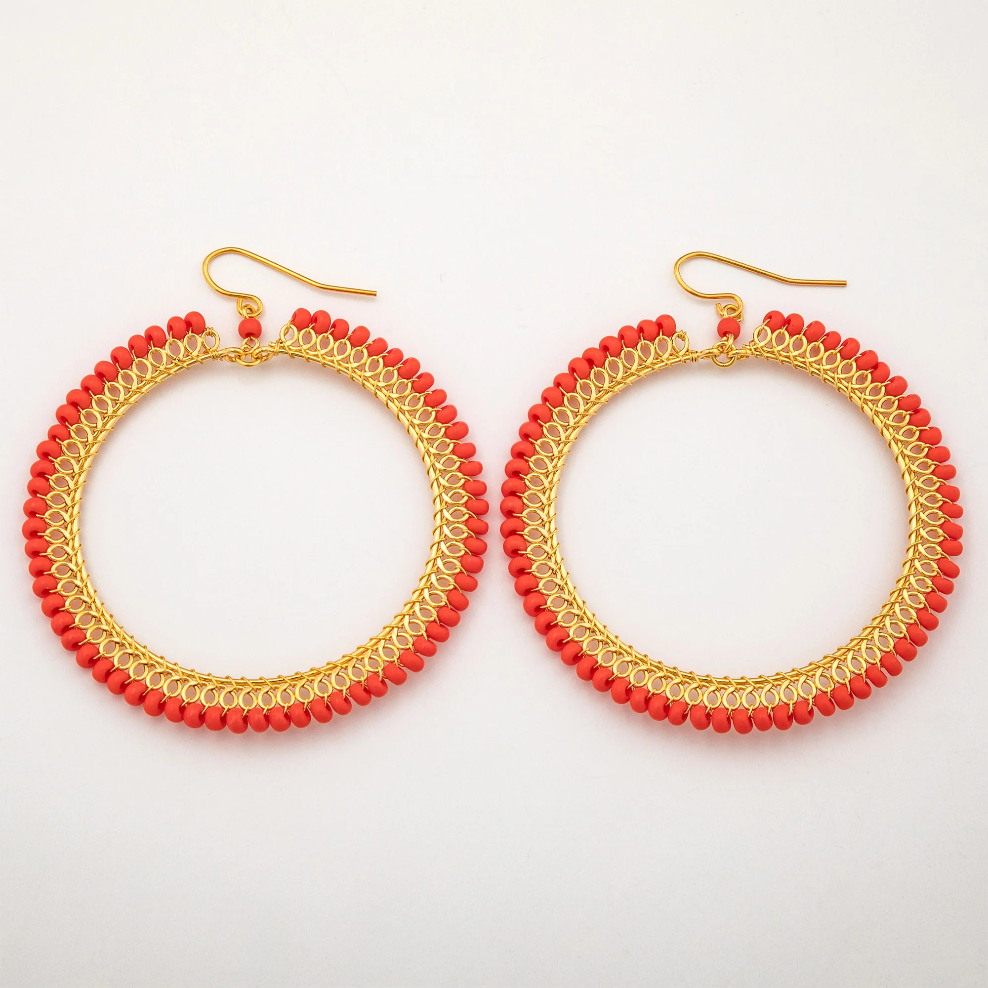 Beaded Gold-Plated Circle Earrings - Image 9