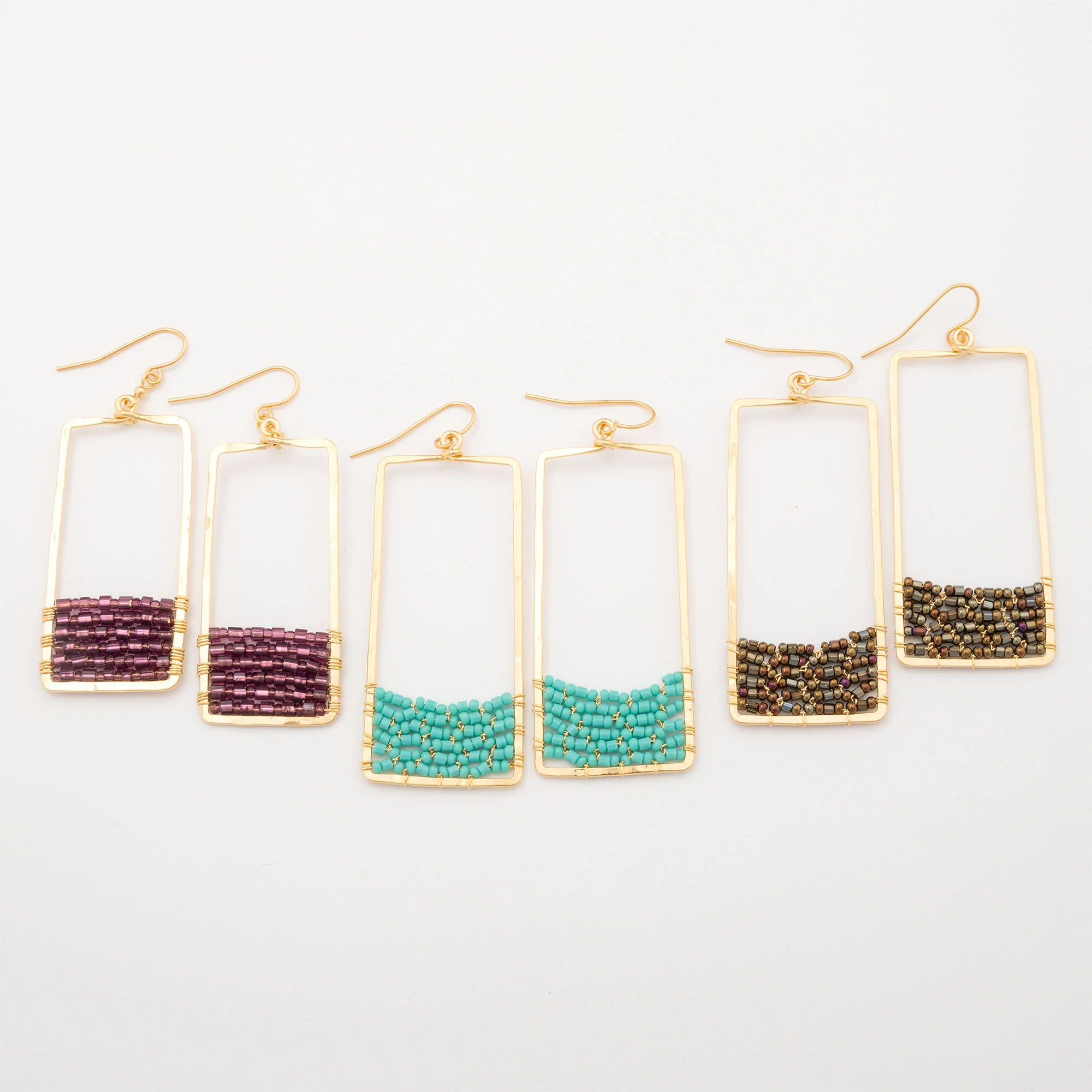 Golden Rectangle & Crystal Earrings - Image 4