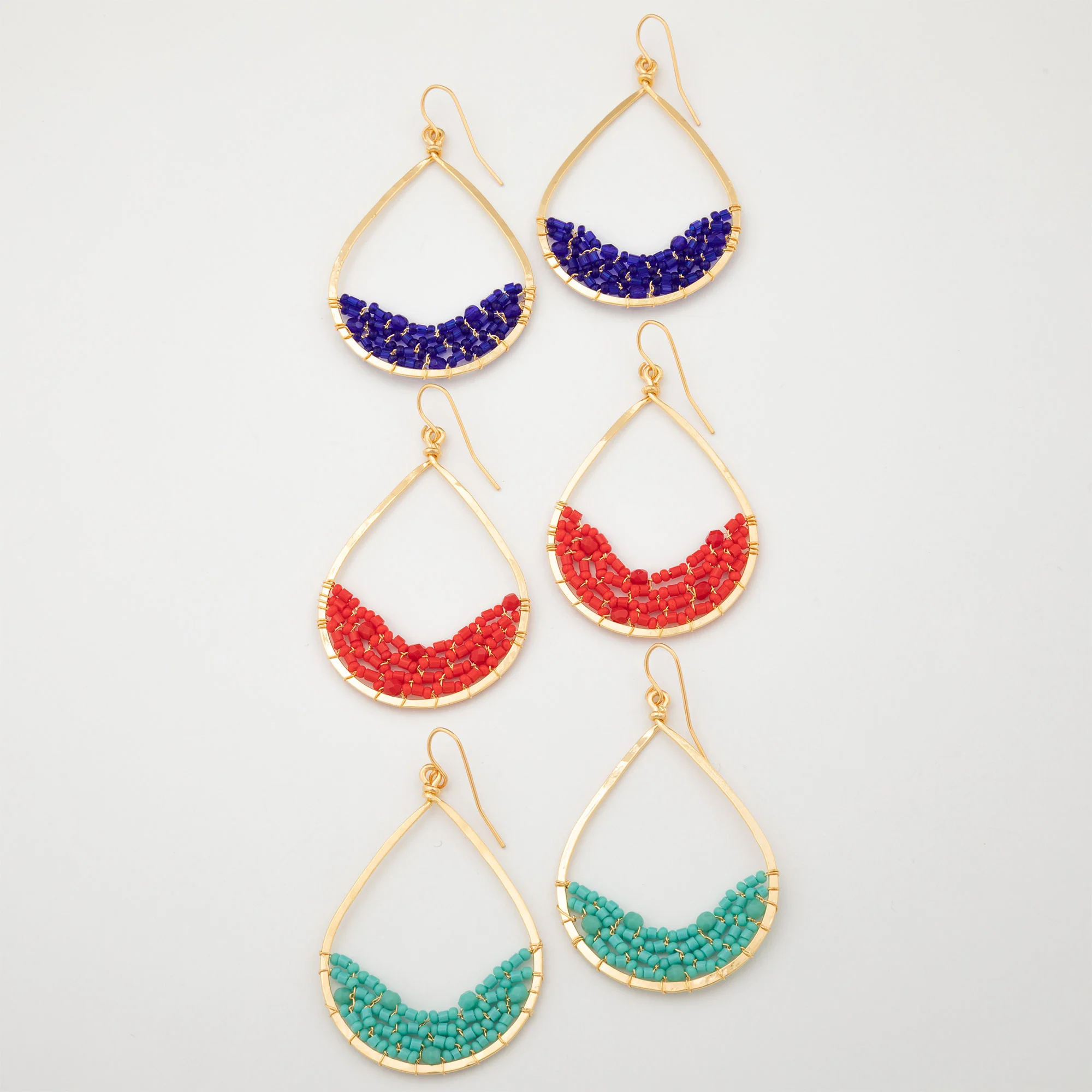 Colorful Golden Hammered Tear Drop Earrings - Image 10