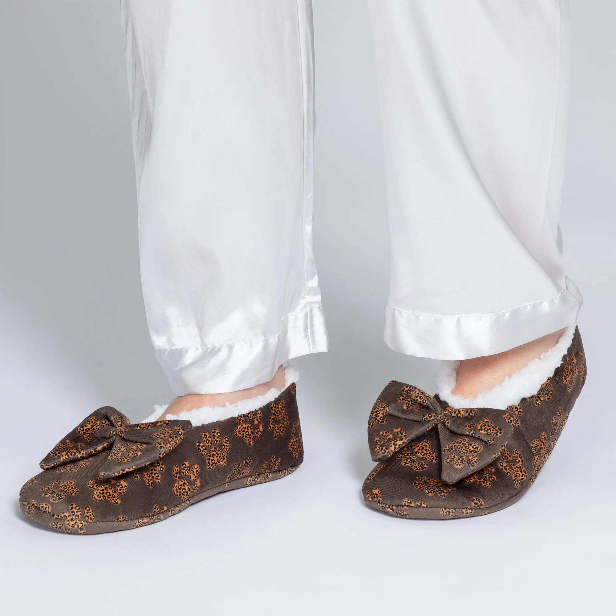 Super Cozy&trade; Leopard Paw Slippers With Large Bow - Image 5