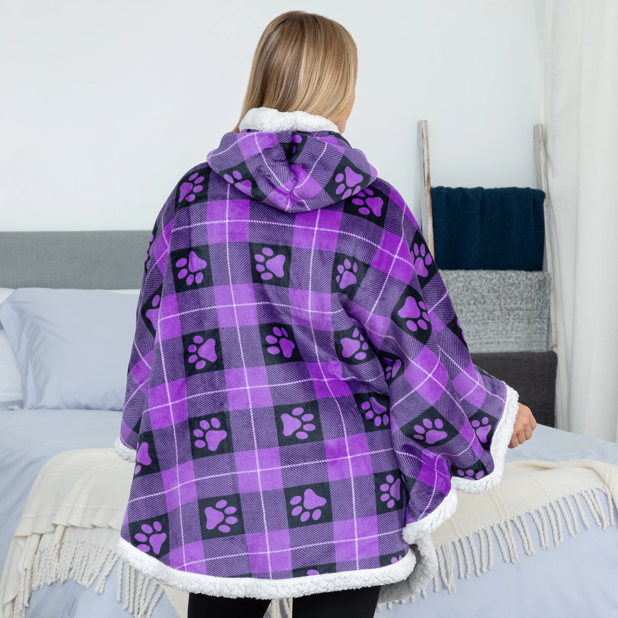 Super Cozy&trade; Paw Print Blanket Hoodie Cape - Image 6