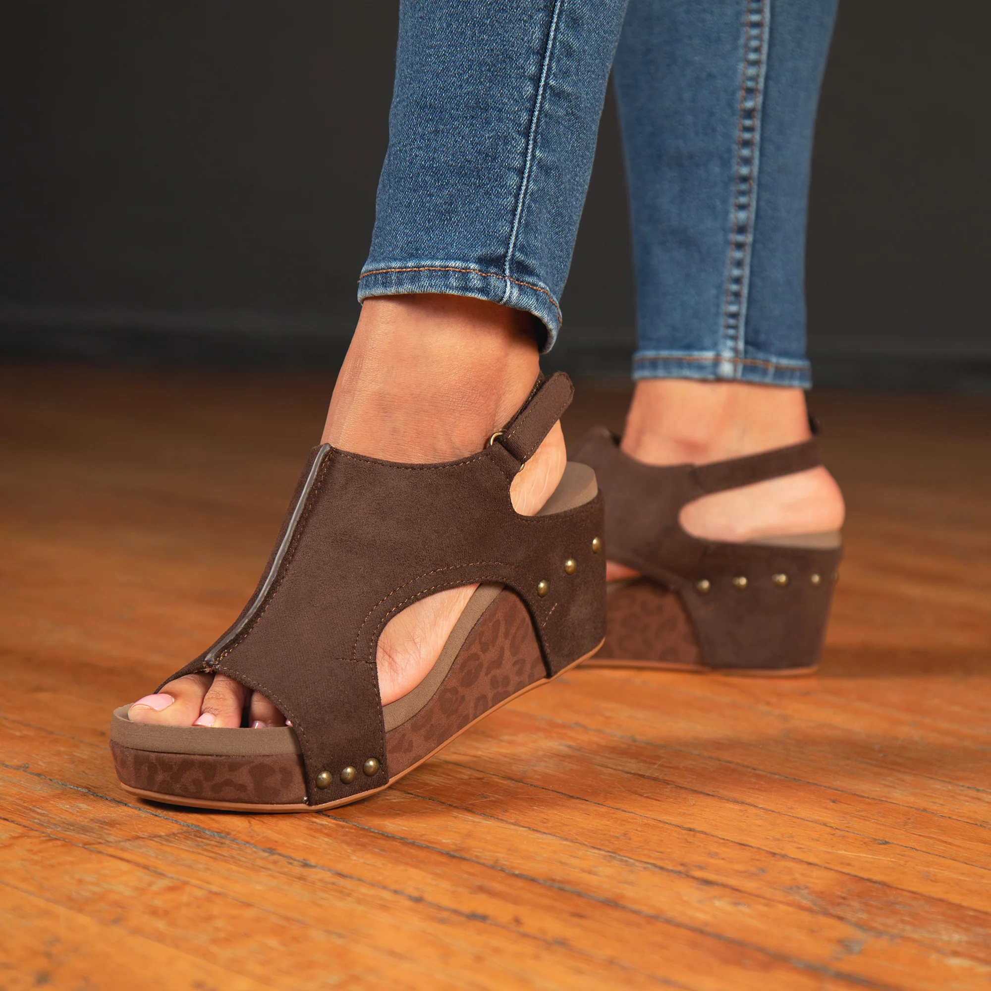 Corkys Carley Leopard Faux Suede Wedge Sandals - Image 2