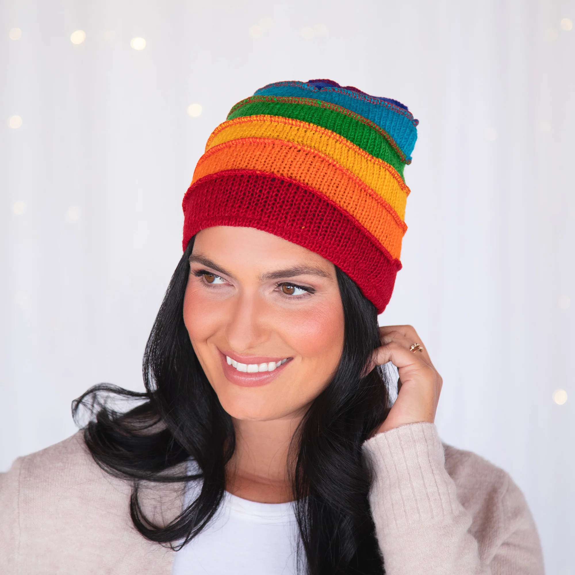 Hand Knit Rainbow Hat - Image 4