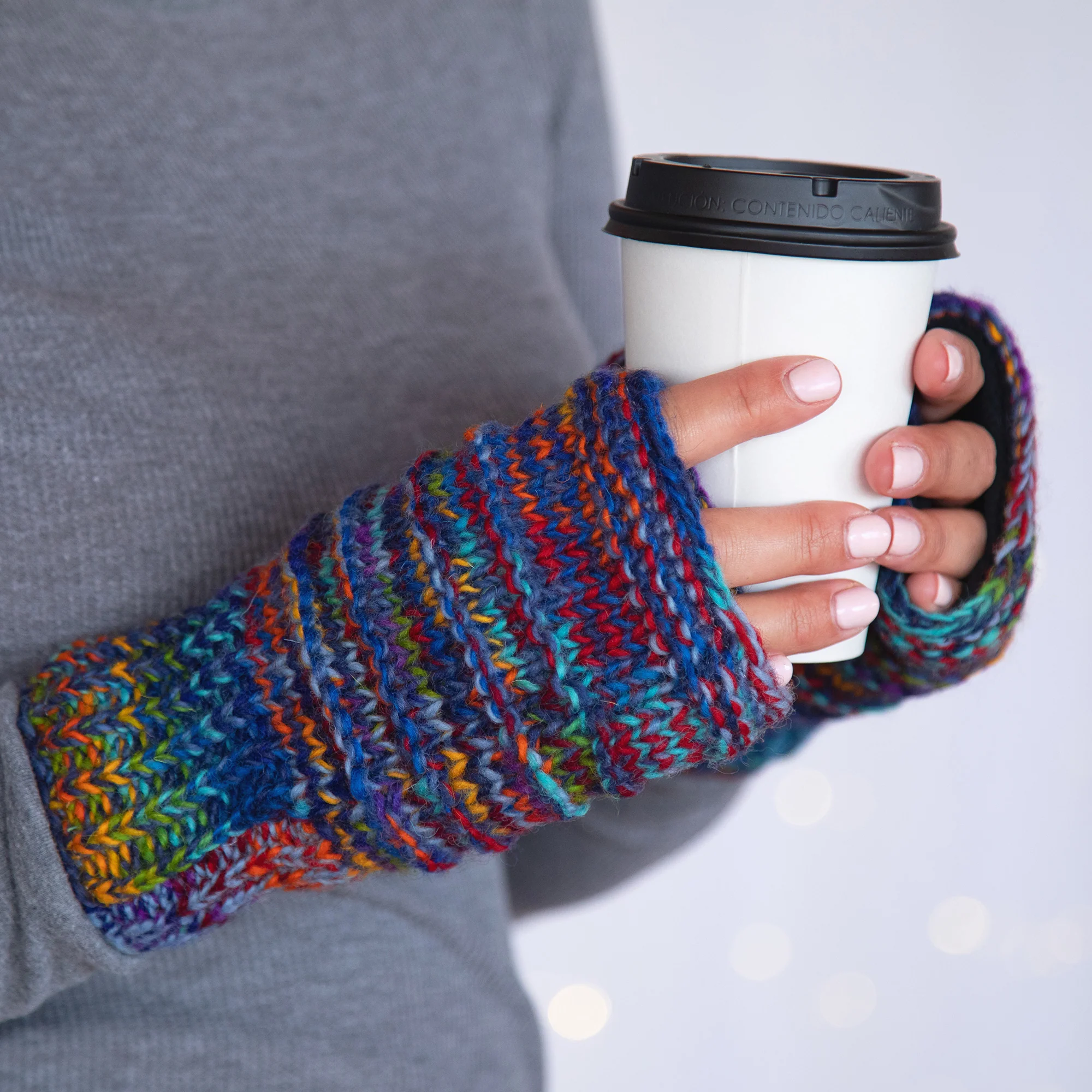 Space-Dye Hand Knit Wool Hand Warmers - Image 2