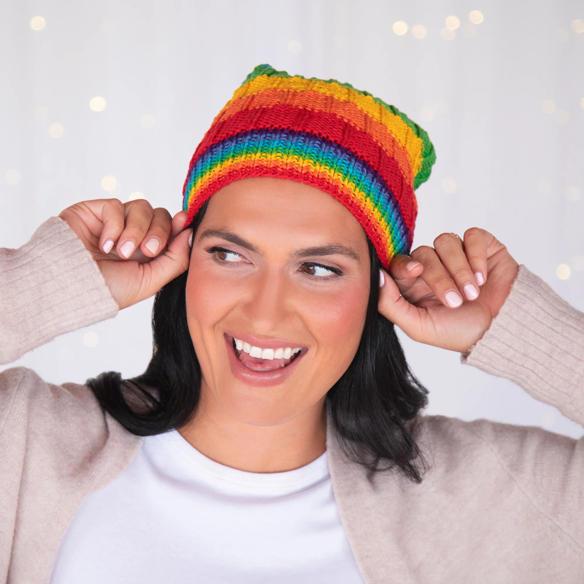 Hand Knit Rainbow Beanie - Image 4