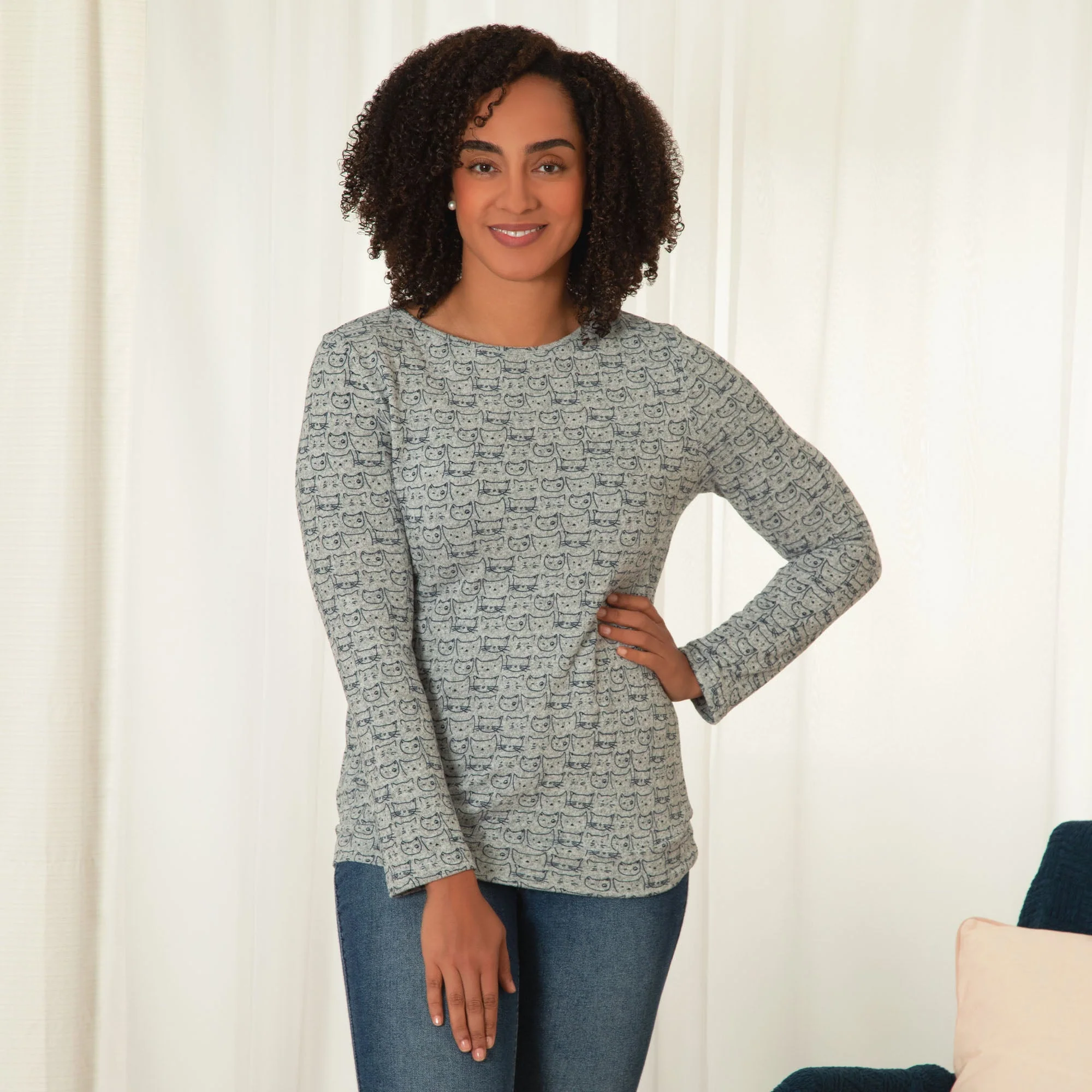 Cat Sketch Long Sleeve Shirt - Image 4