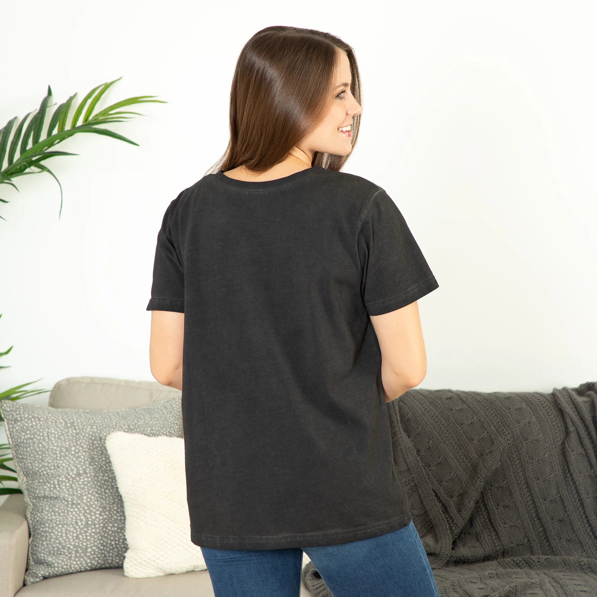 Paw Print Moon Acid Wash V-Neck Tee - Image 4