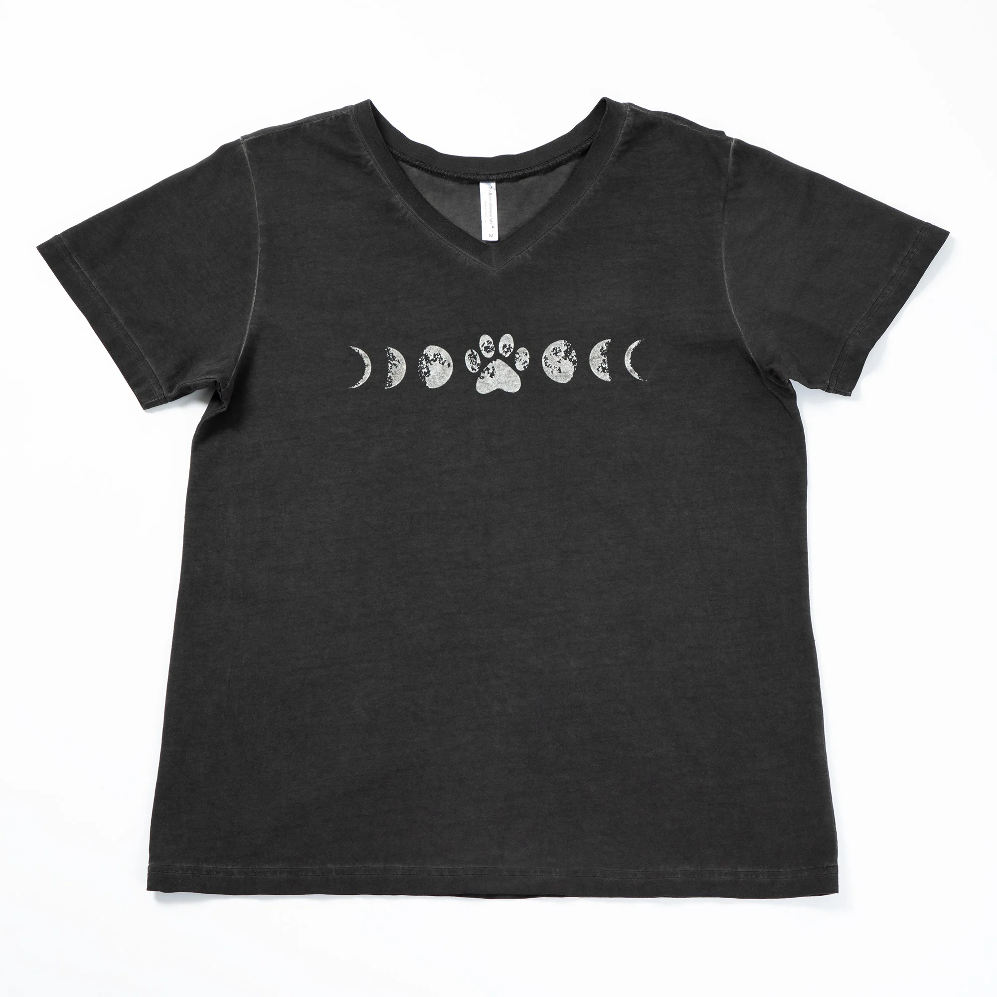 Paw Print Moon Acid Wash V-Neck Tee - Image 7