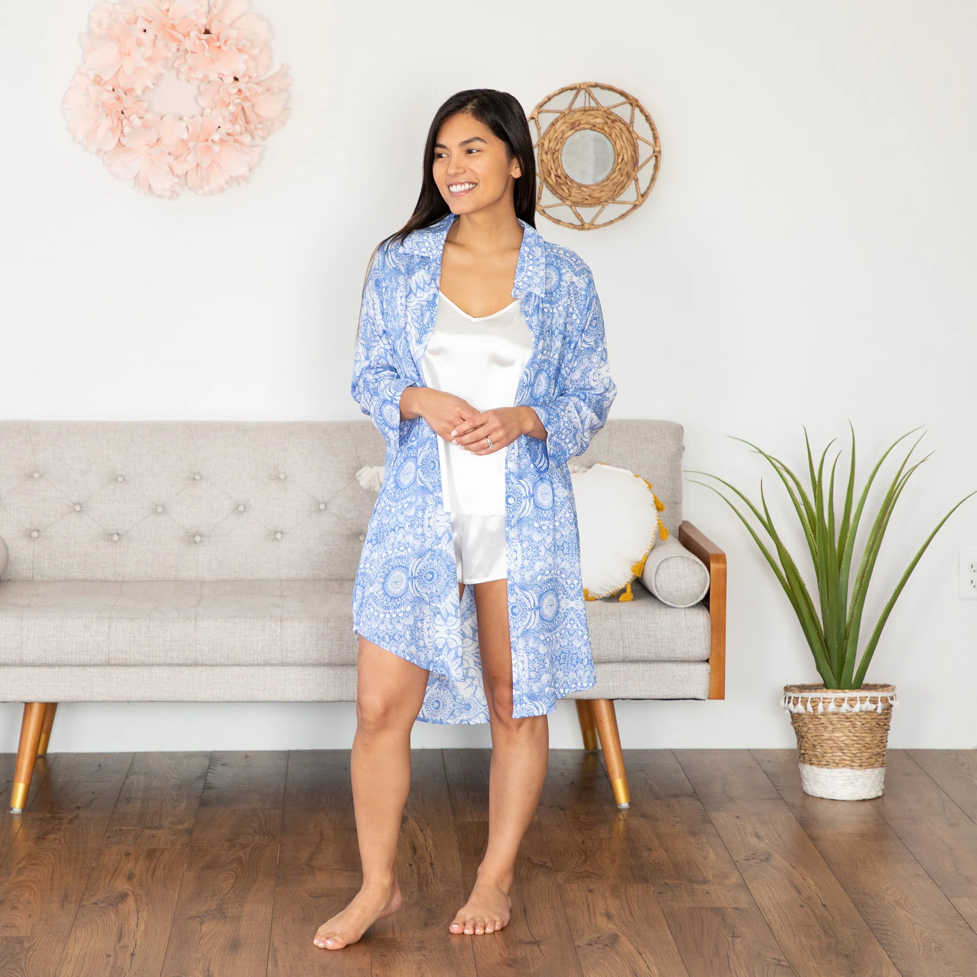 Button Down Collared Robe with Waist Tie - Image 3