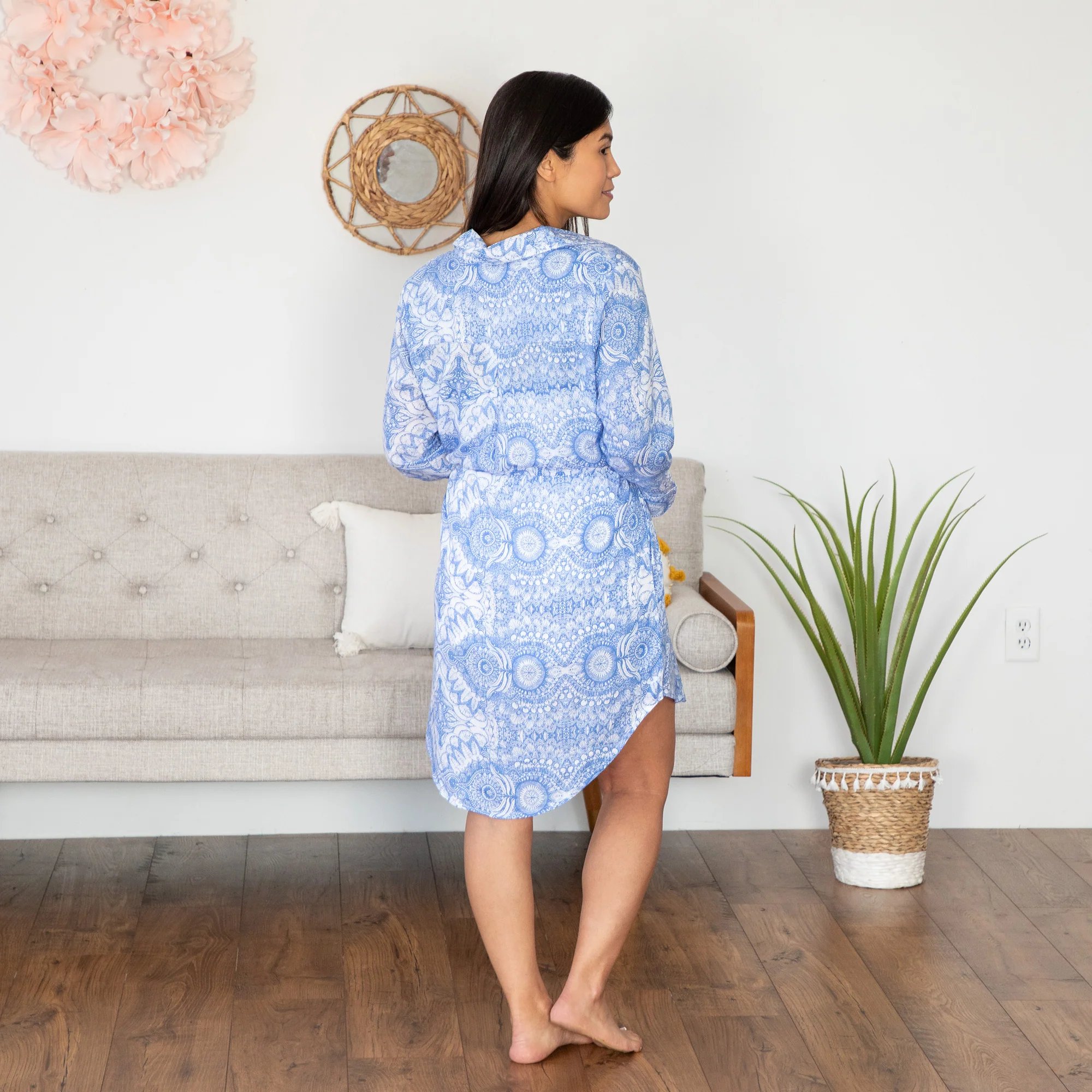 Button Down Collared Robe with Waist Tie - Image 4