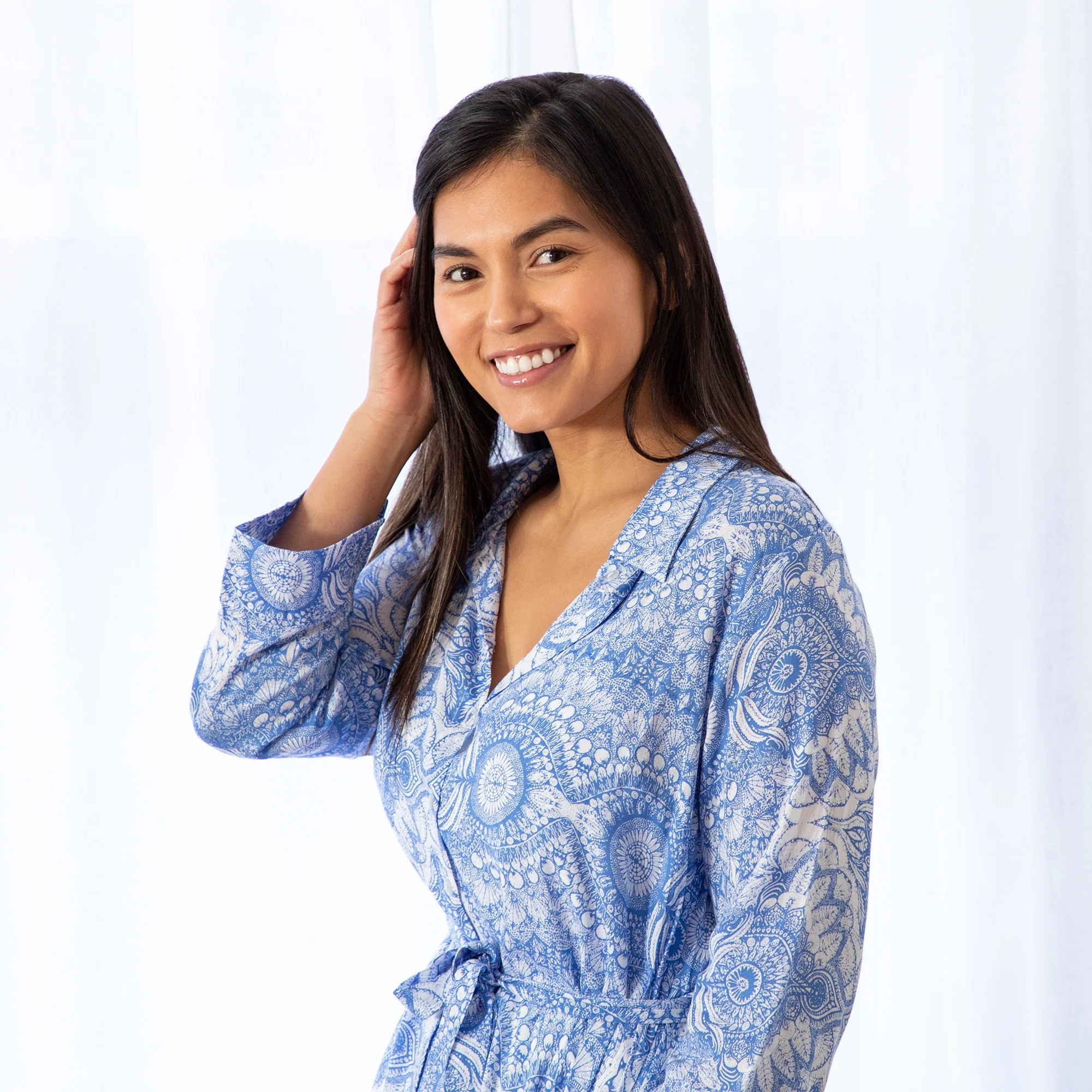 Button Down Collared Robe with Waist Tie - Image 5