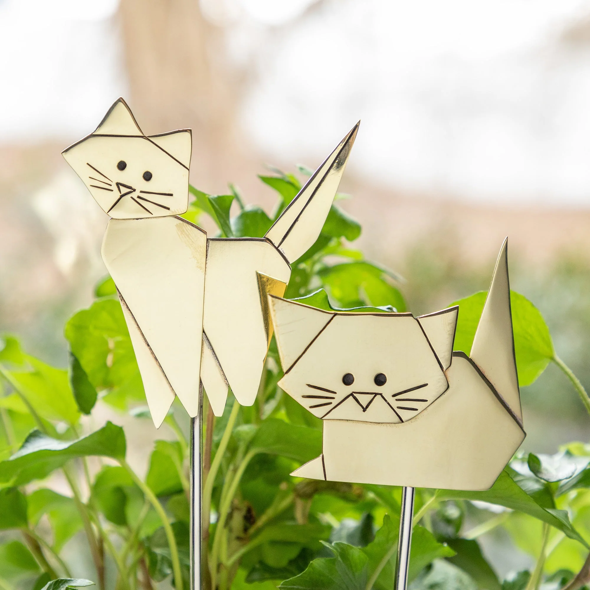 Origami Cat Mixed Metal Plant Stake - Image 10
