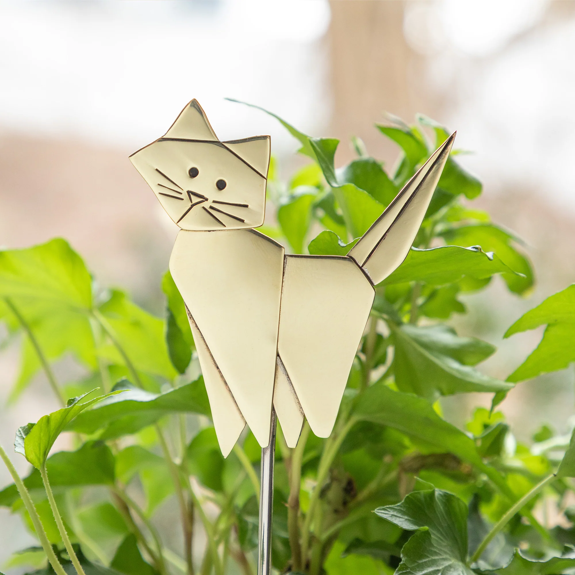 Origami Cat Mixed Metal Plant Stake - Image 2