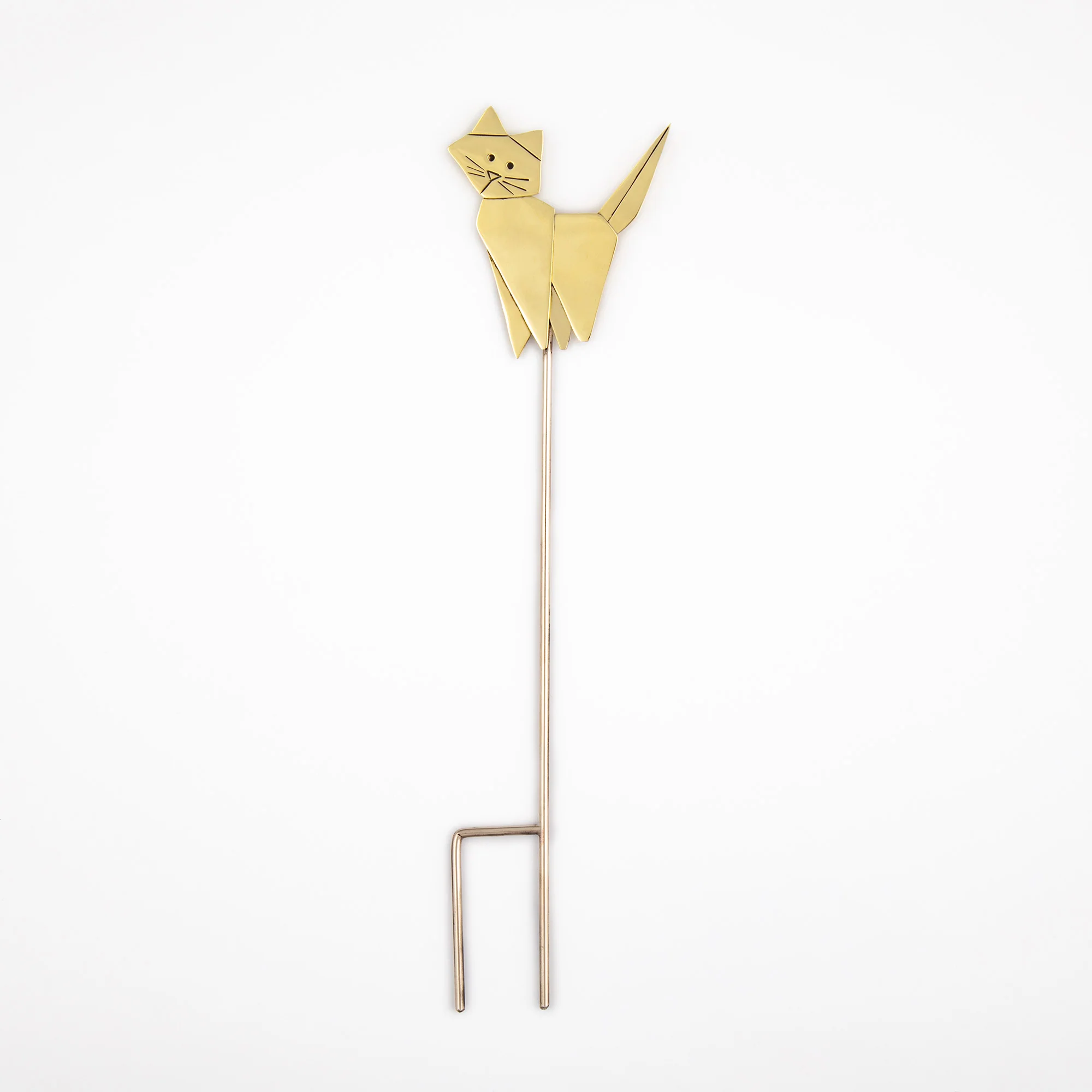 Origami Cat Mixed Metal Plant Stake - Image 3