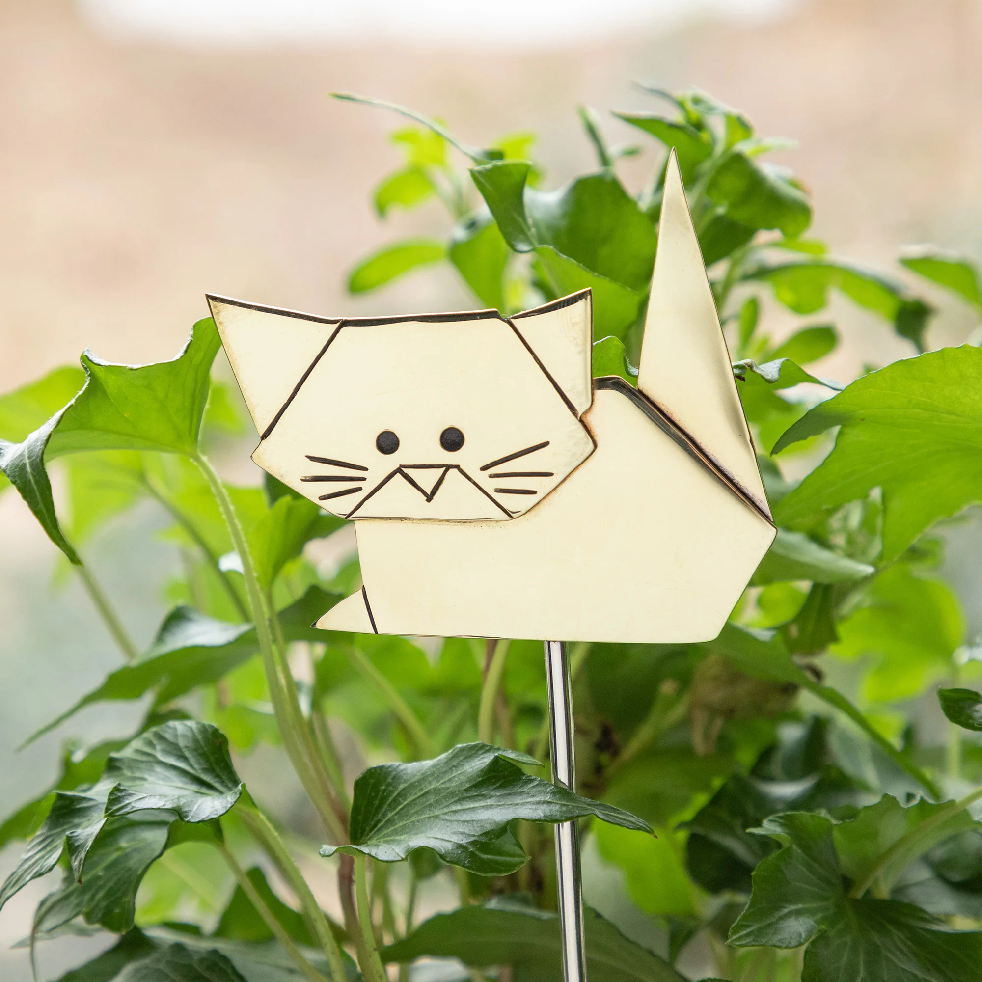Origami Cat Mixed Metal Plant Stake - Image 6