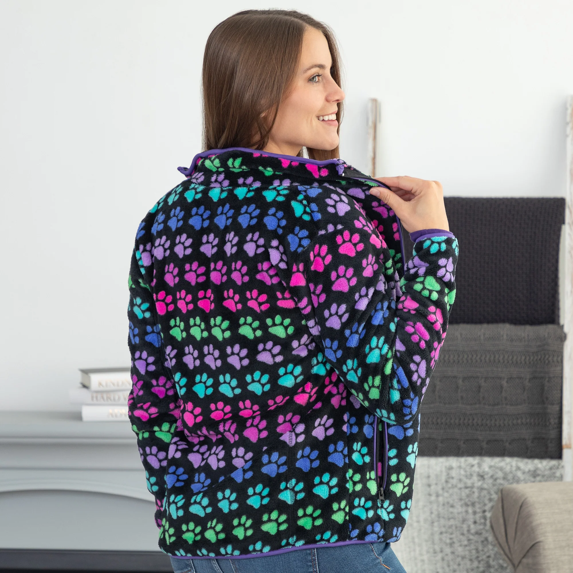 Printed Paws Fleece Trimmed Zippered Jacket - Image 17