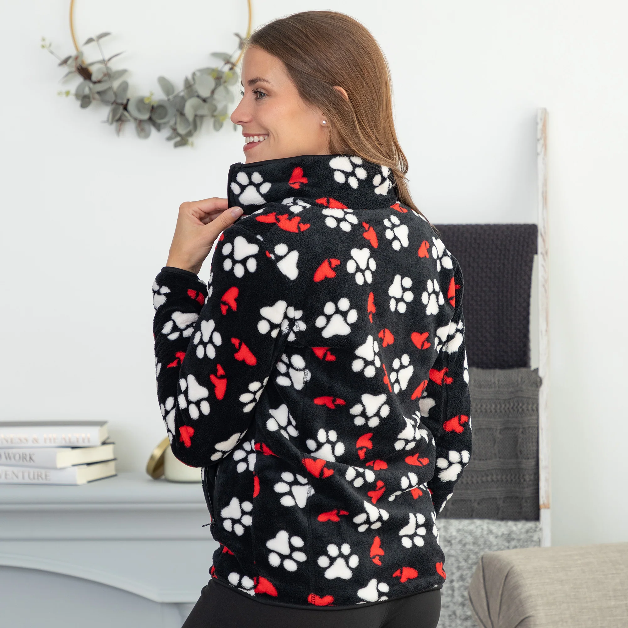 Printed Paws Fleece Trimmed Zippered Jacket - Image 7