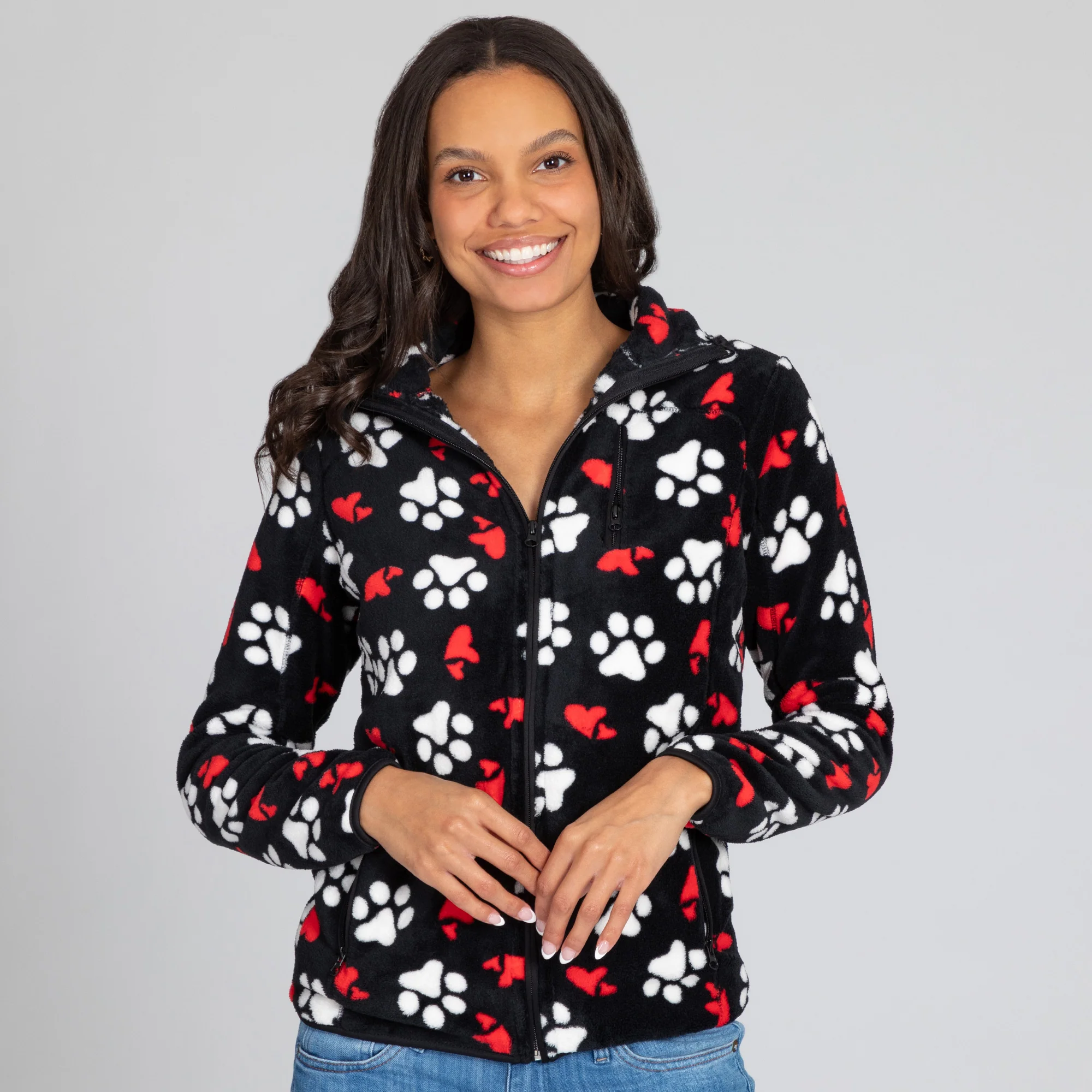 Printed Paws Fleece Trimmed Zippered Jacket - Image 8