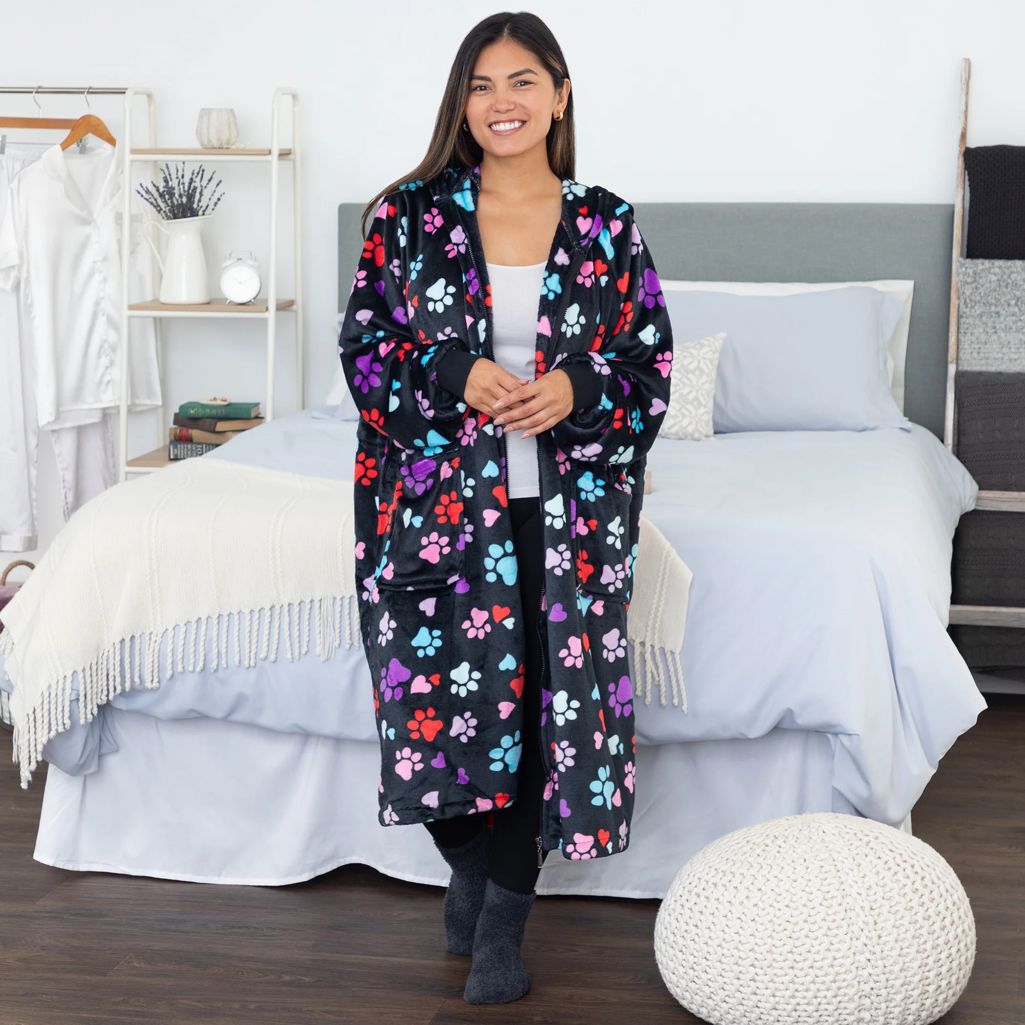 Super Cozy&trade; Paw Print Full Zip Blanket Hoodie with Waist Toggle - Image 20