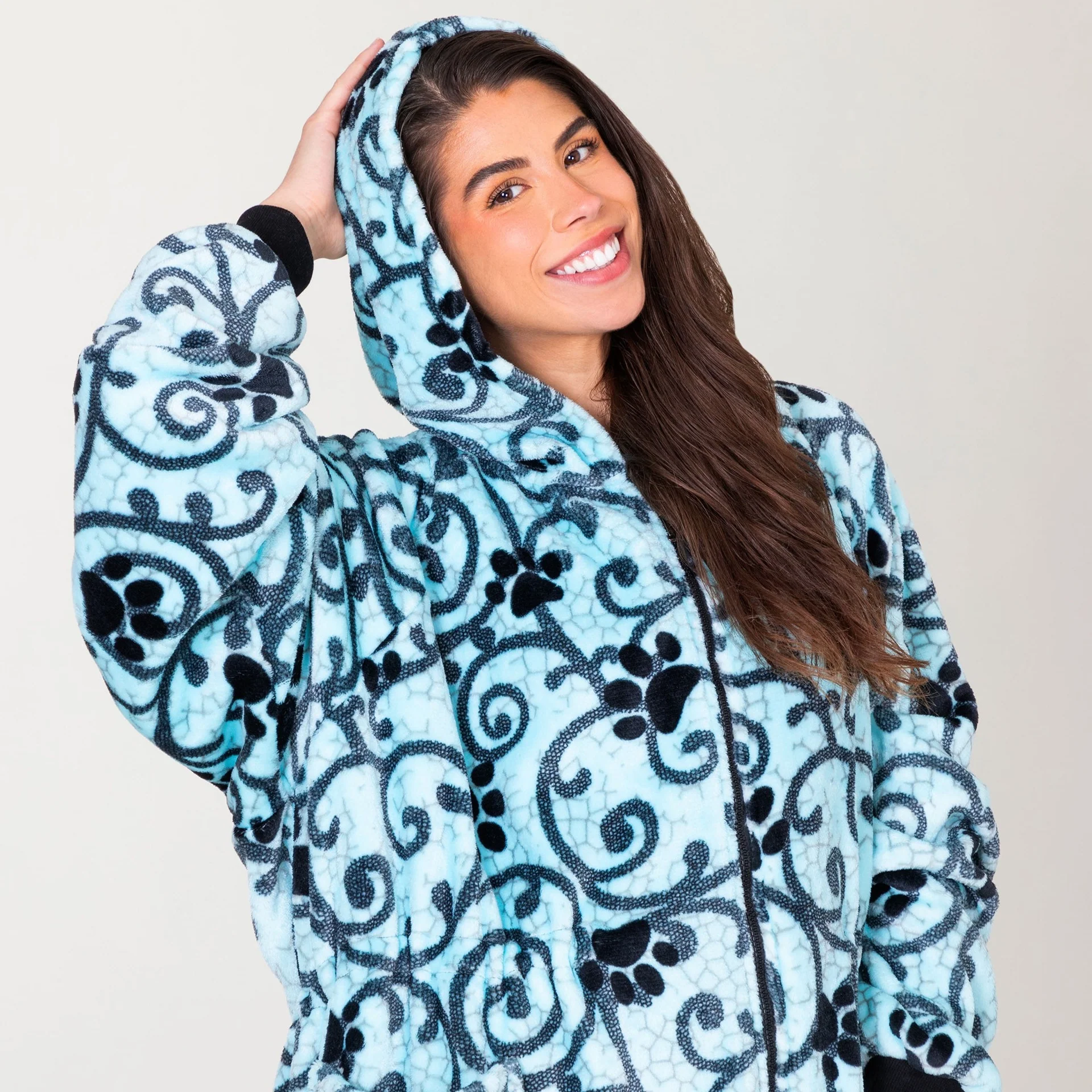 Super Cozy&trade; Paw Print Full Zip Blanket Hoodie with Waist Toggle - Image 3