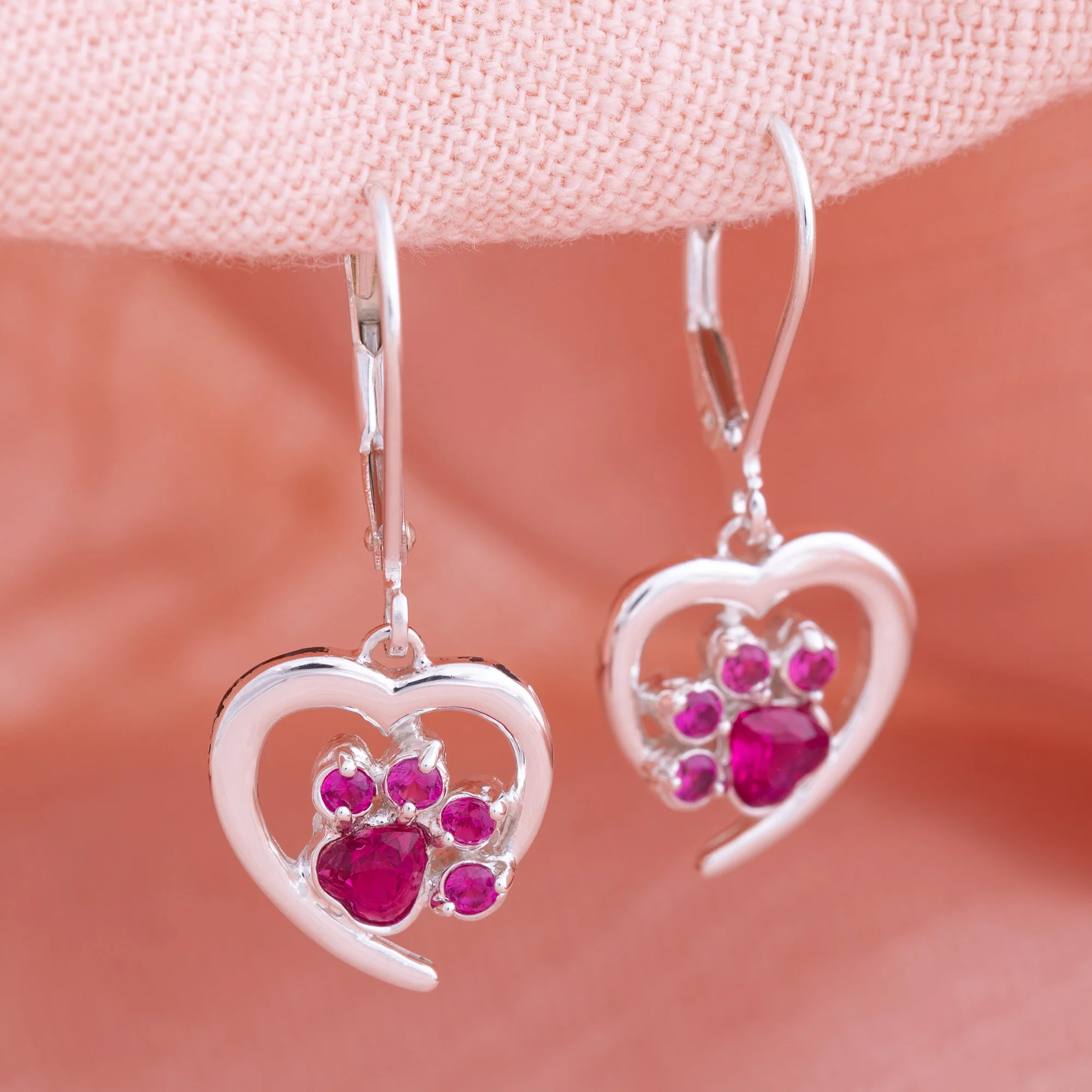 Always in My Heart Sterling Birthstone Paw Print Earrings - Image 7