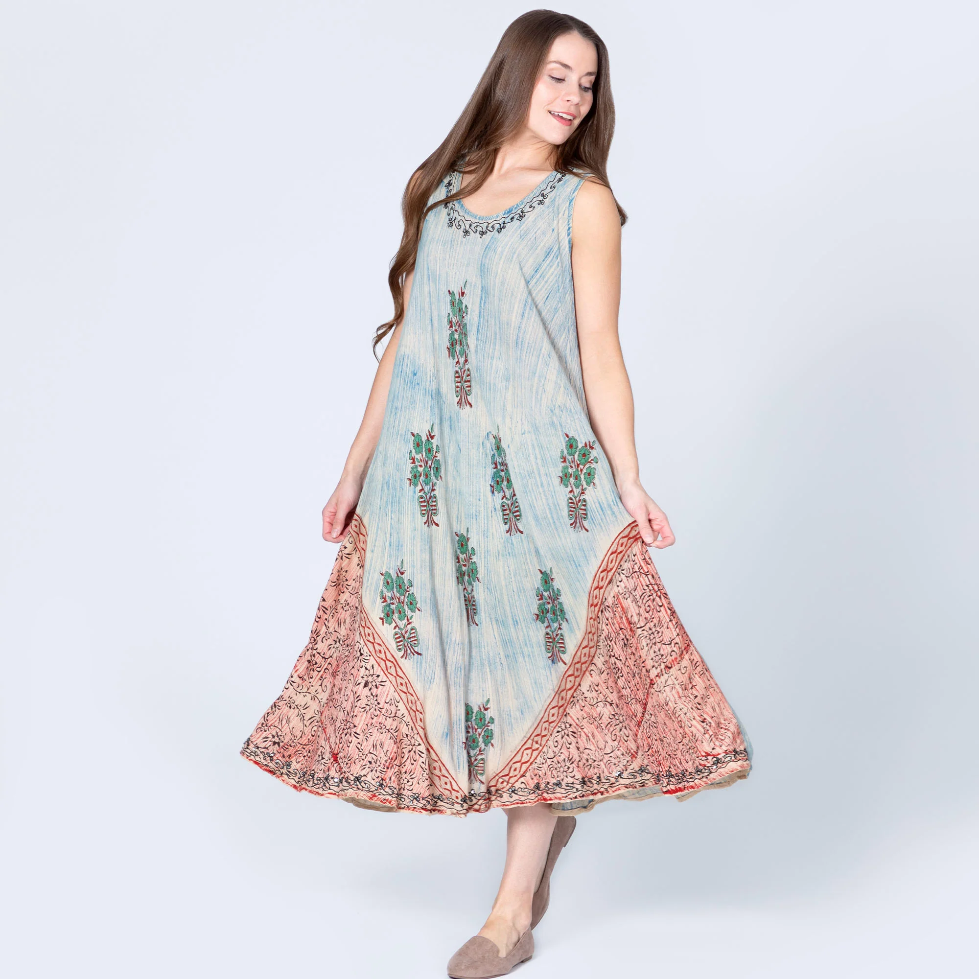 Dusty Pink & Blue Floral Sleeveless Dress - Image 7
