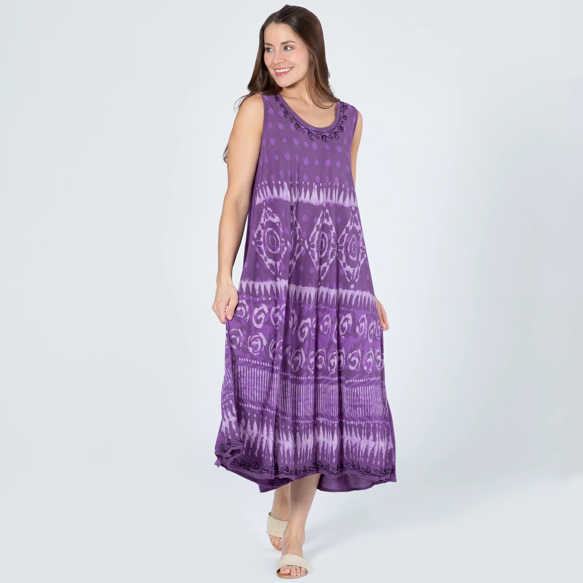 Purple Tie-Dye & Dots Sleeveless Dress - Image 5