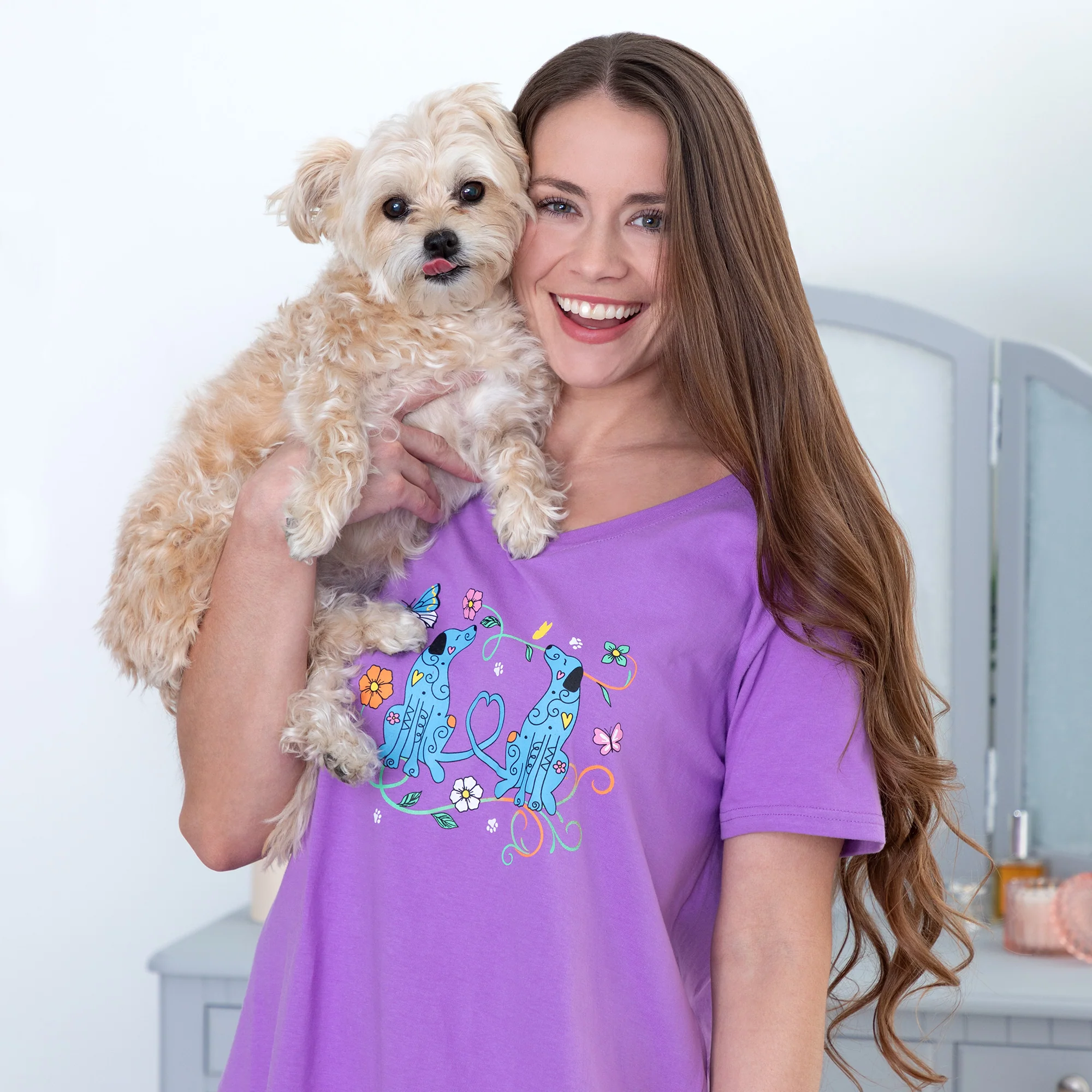 Flowers & Festive Pet V-Neck Nightgown - Image 2