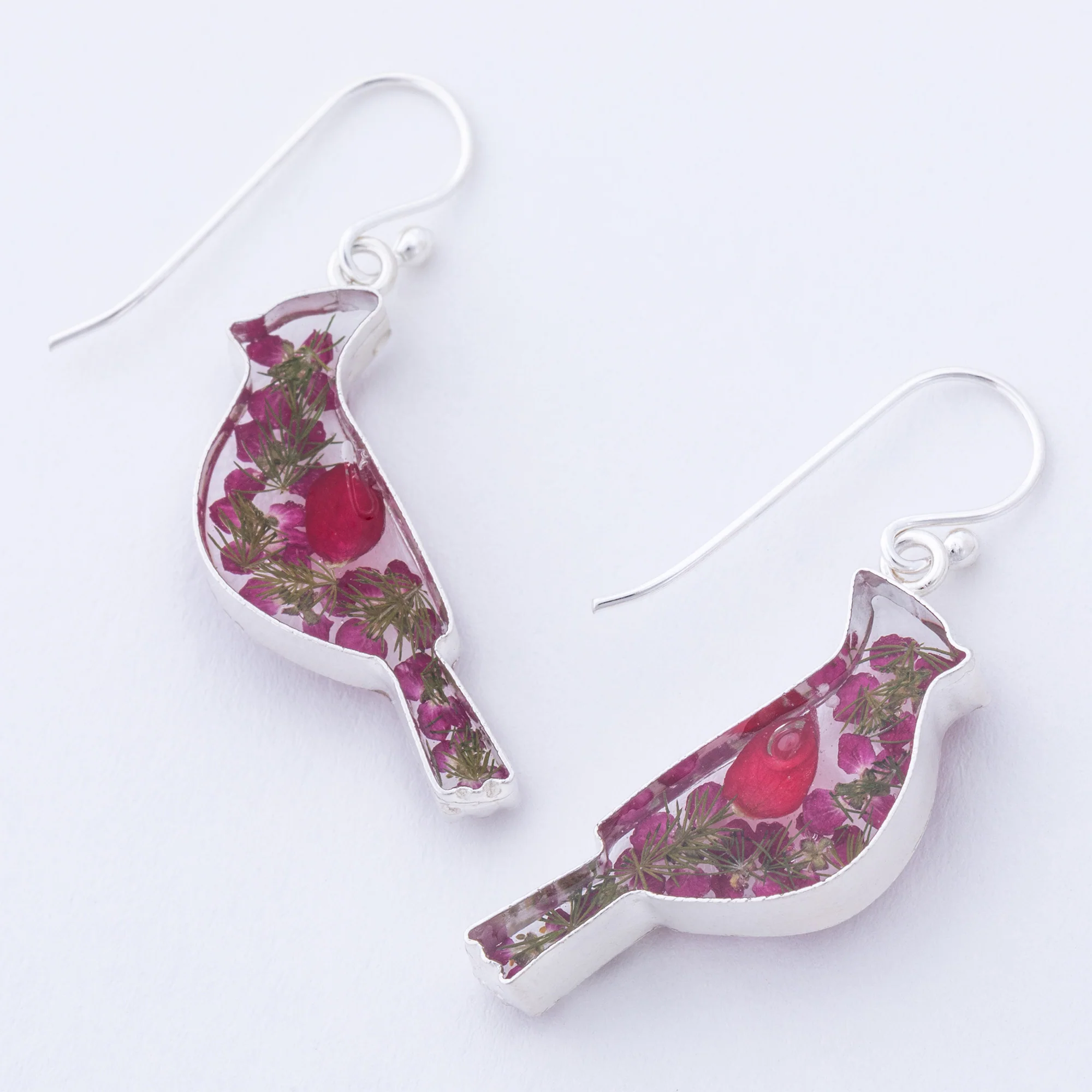 Real Flowers & Sterling Cardinal Earrings - Image 4