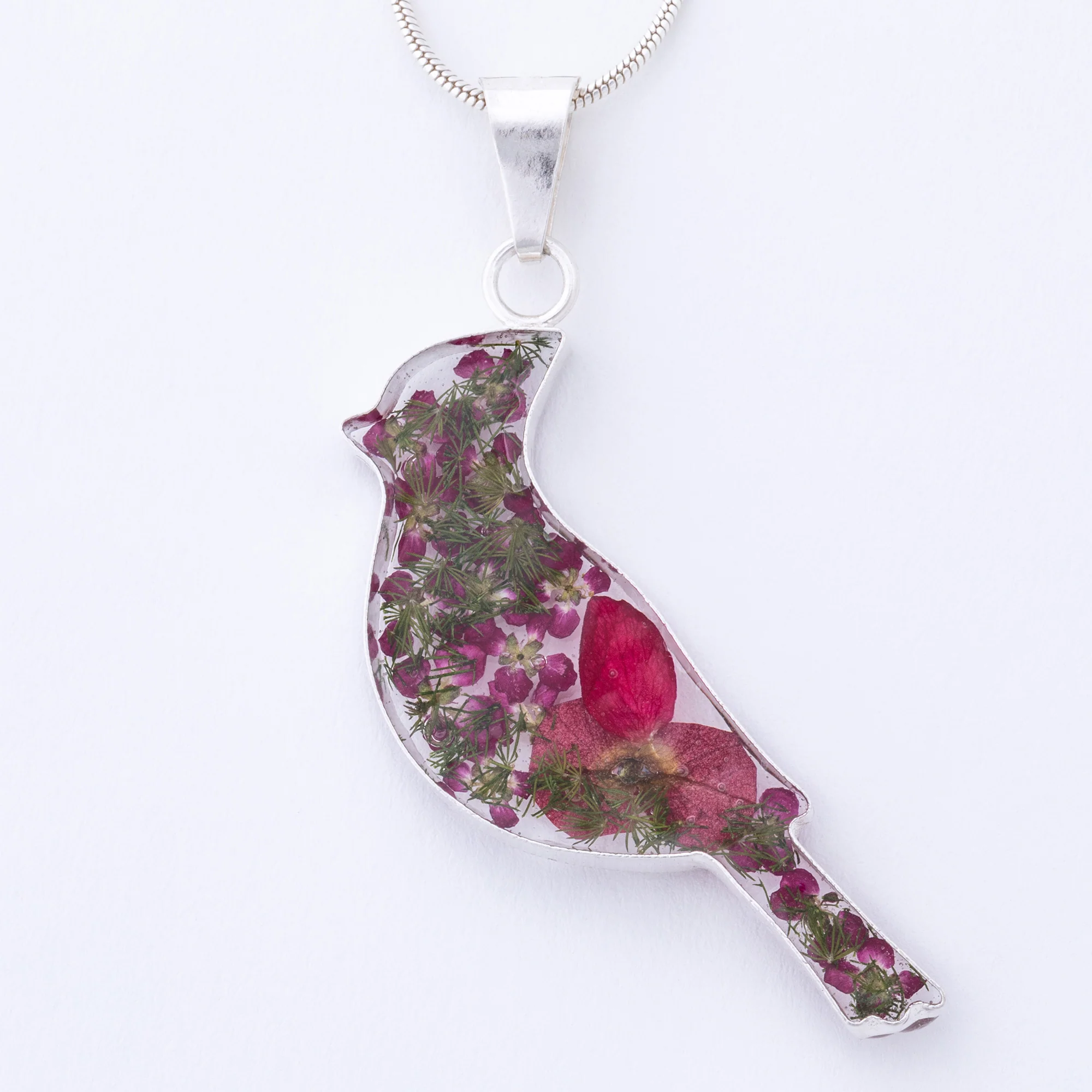 Real Flowers & Sterling Cardinal Necklace - Image 3