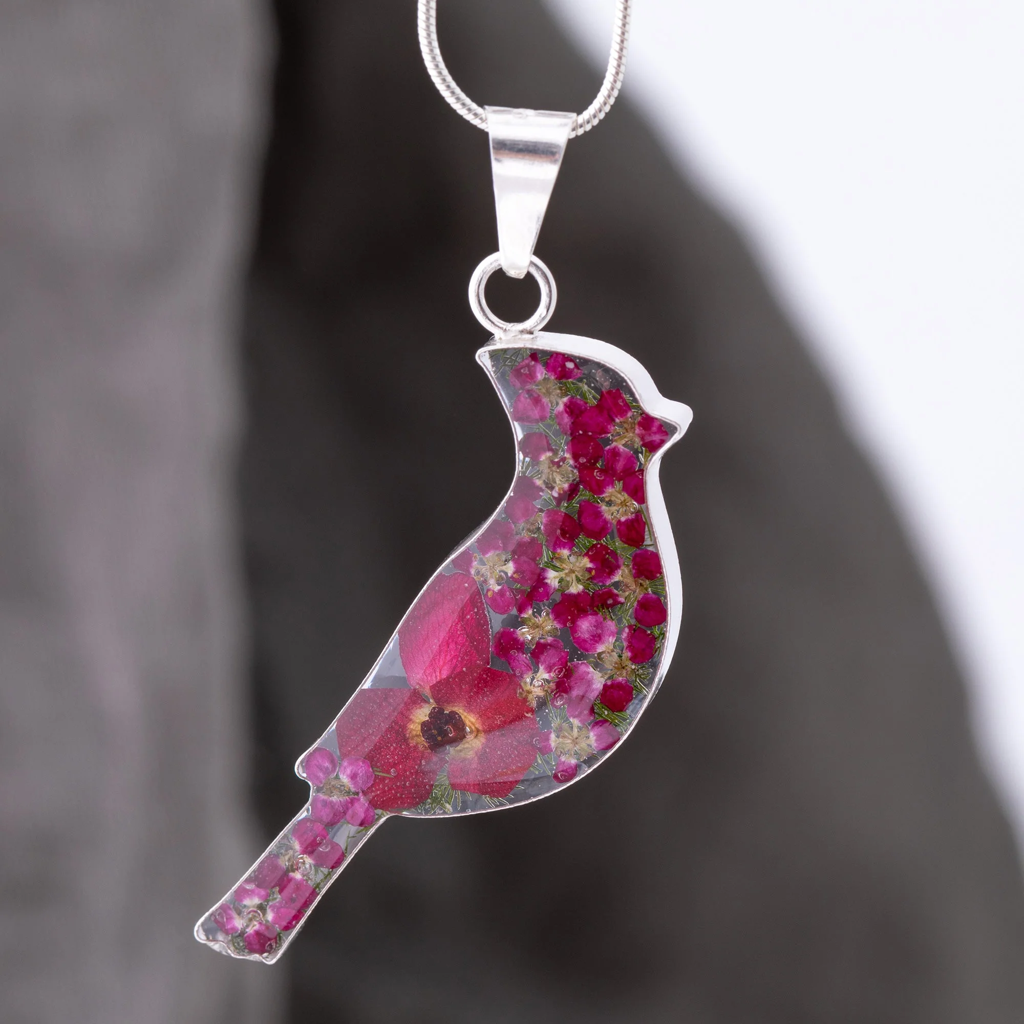 Real Flowers & Sterling Cardinal Necklace - Image 6