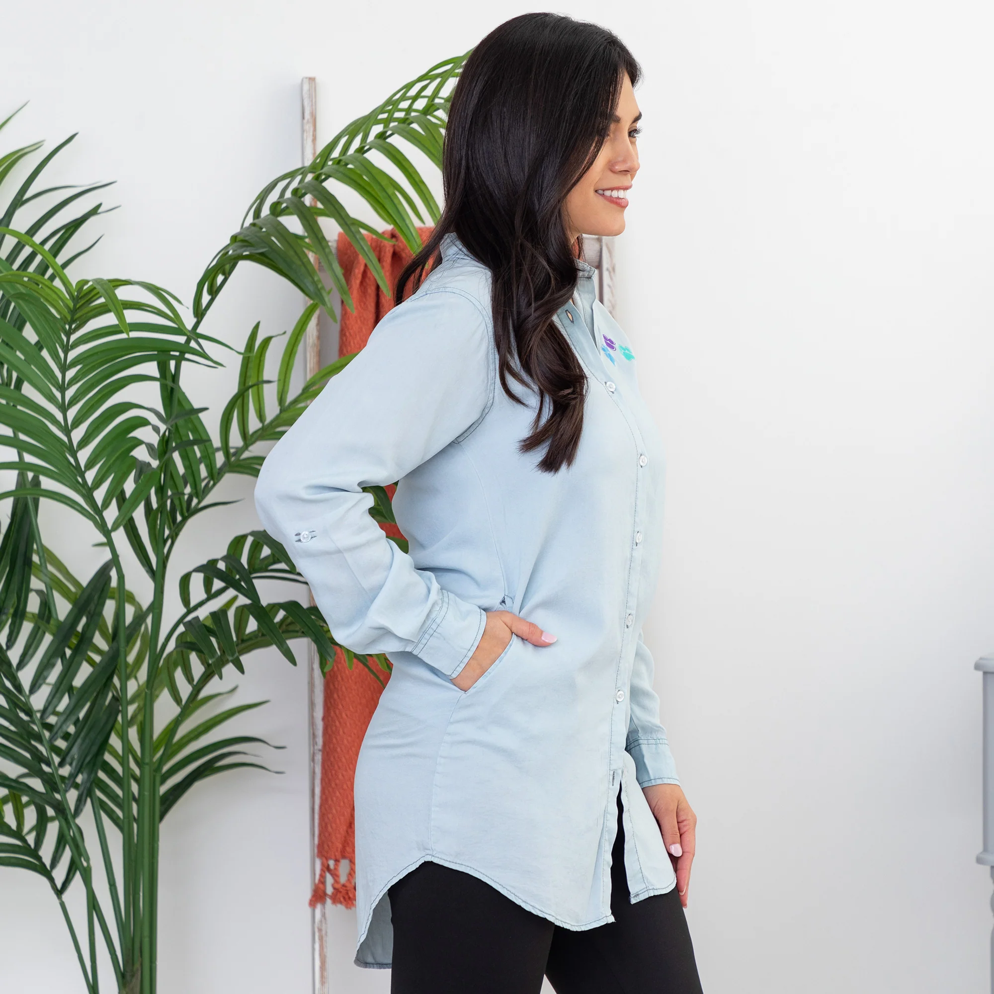 Paw Print Chambray Button Up Shirt - Image 7