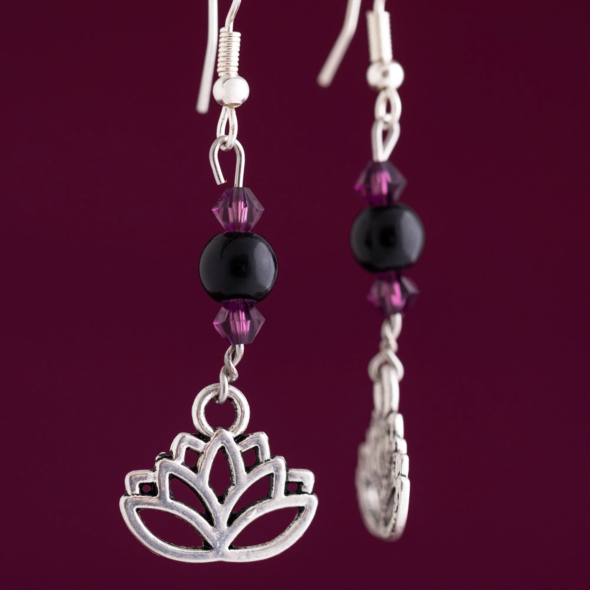 Lotus & Amethyst Bead Earrings - Image 2
