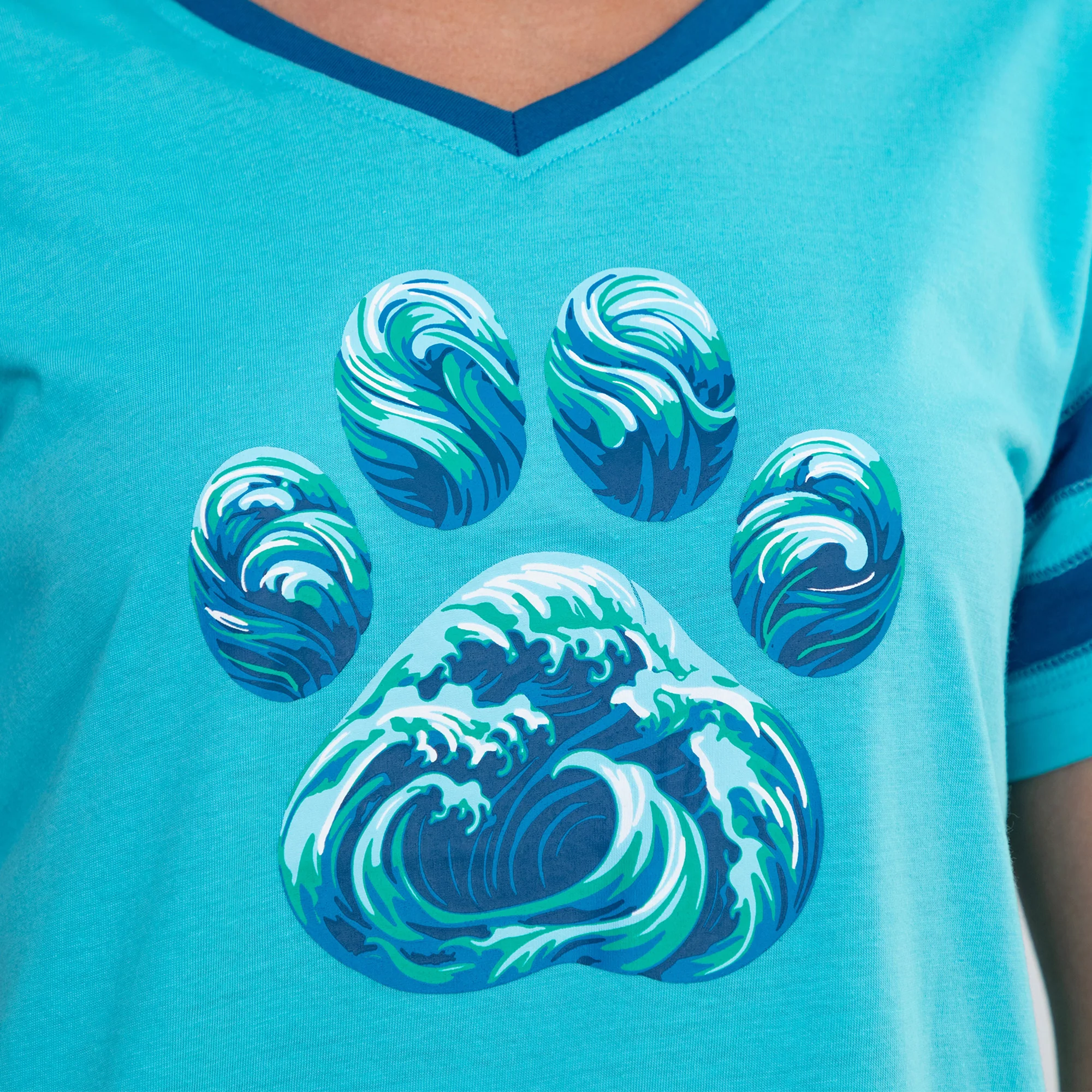 Paw Waves V-Neck Football Tee - Image 2