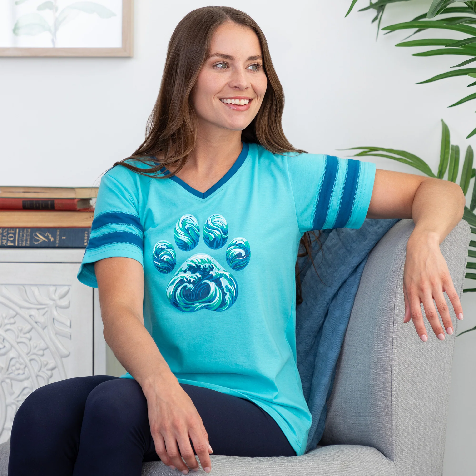 Paw Waves V-Neck Football Tee - Image 7