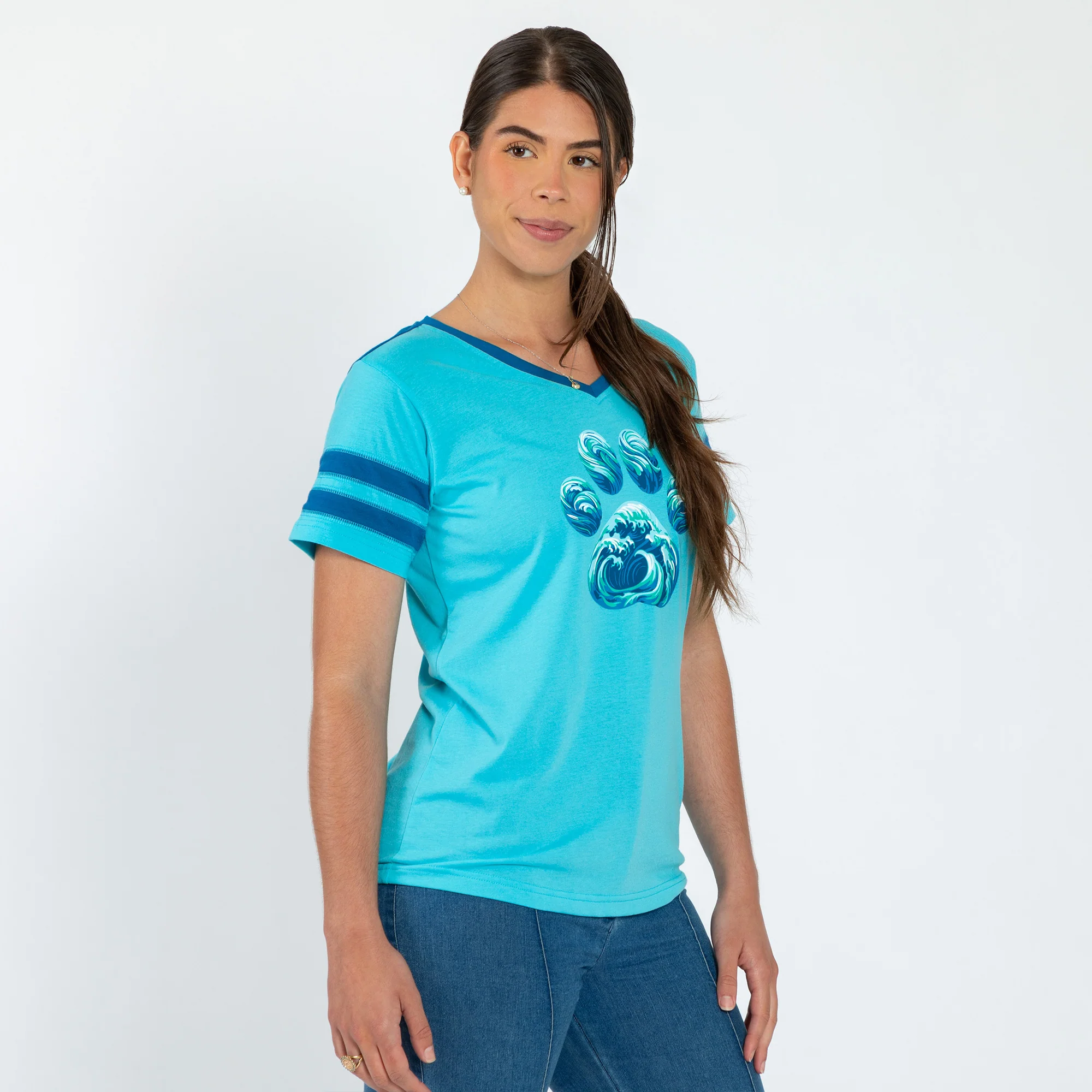 Paw Waves V-Neck Football Tee - Image 9