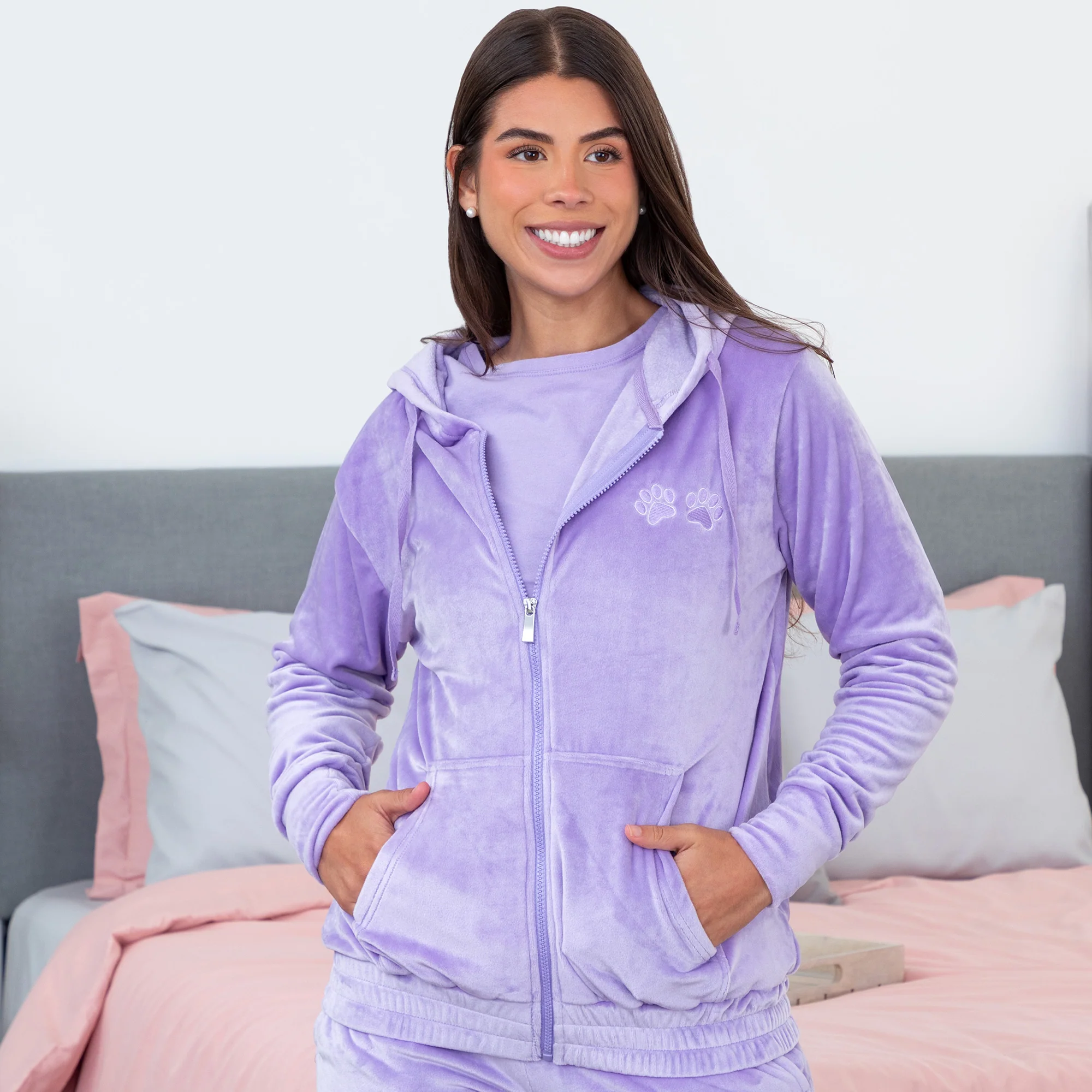 Paw Print Velour Zip Hoodie - Image 10