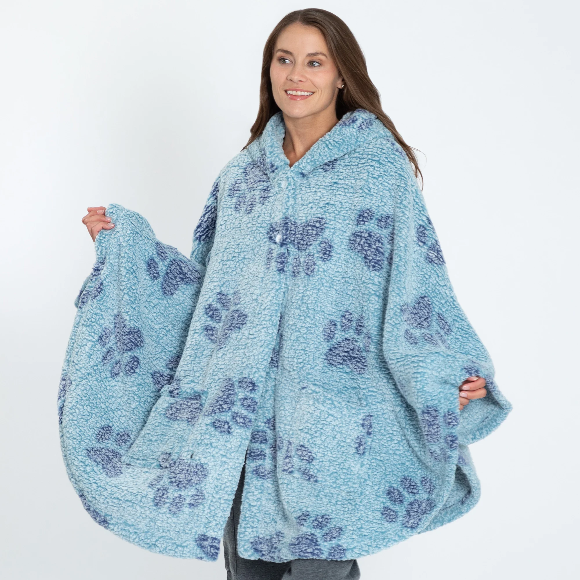 Cozy in Paws Plush Sherpa Fleece Hooded Cape with Pockets - Image 14
