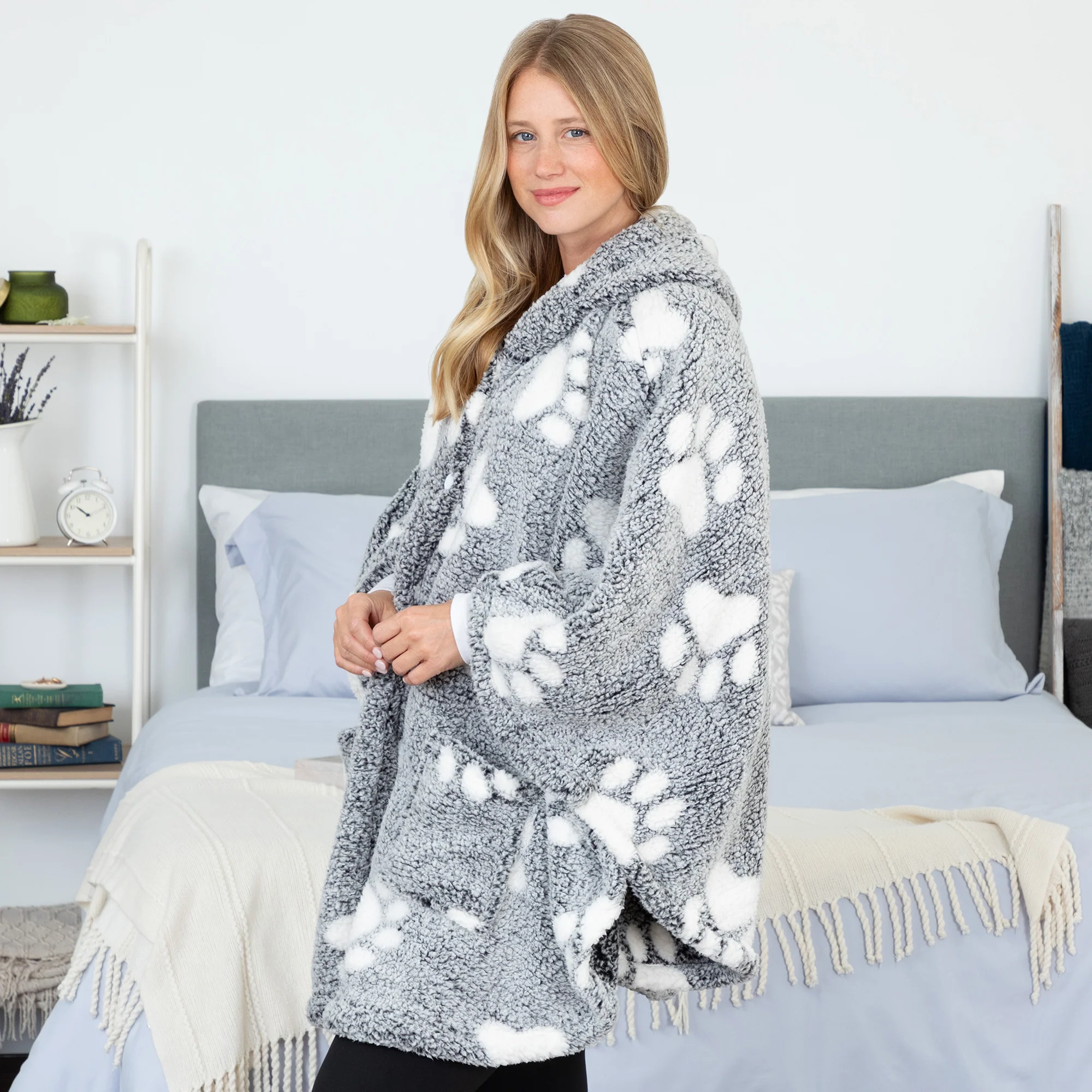 Cozy in Paws Plush Sherpa Fleece Hooded Cape with Pockets - Image 18